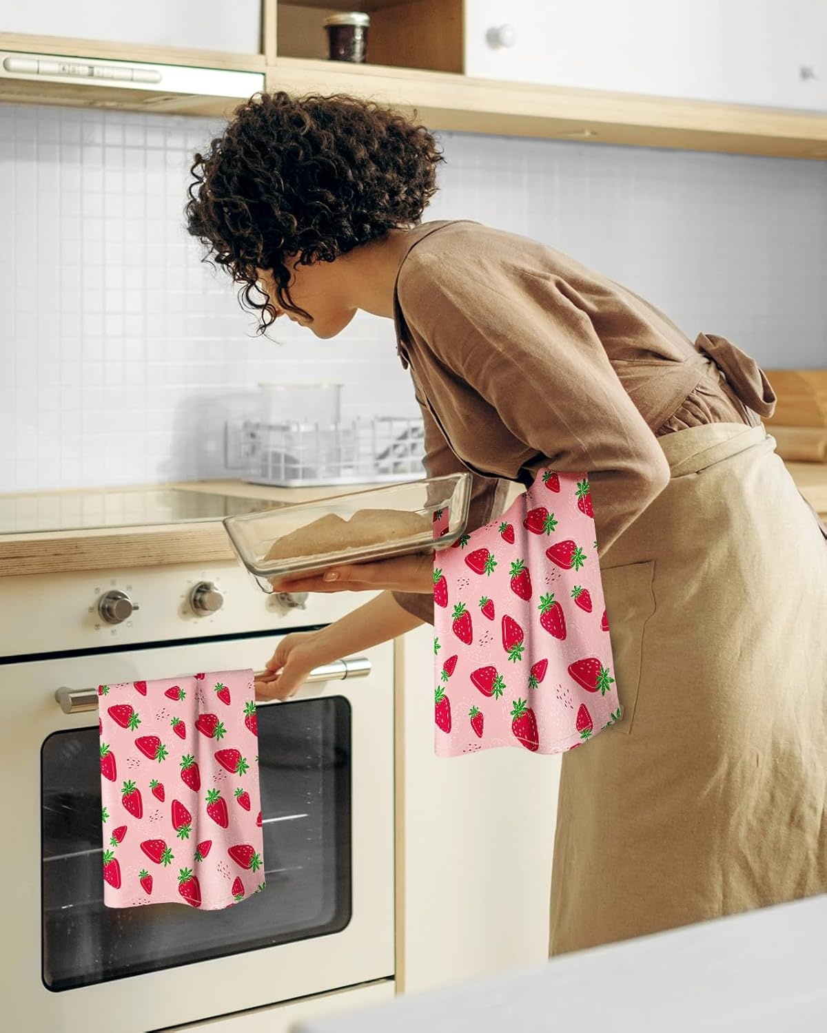 image:imageMiss Adola Flour Sack Kitchen Towels Set of 218x26 Cotton Dish Towels with Hanging Loop Reusable Tea Towel for Cleaning Spring Absorbent Dishcloths Cute Home Decor Housewarming Lemon BirdsLine Strawberry