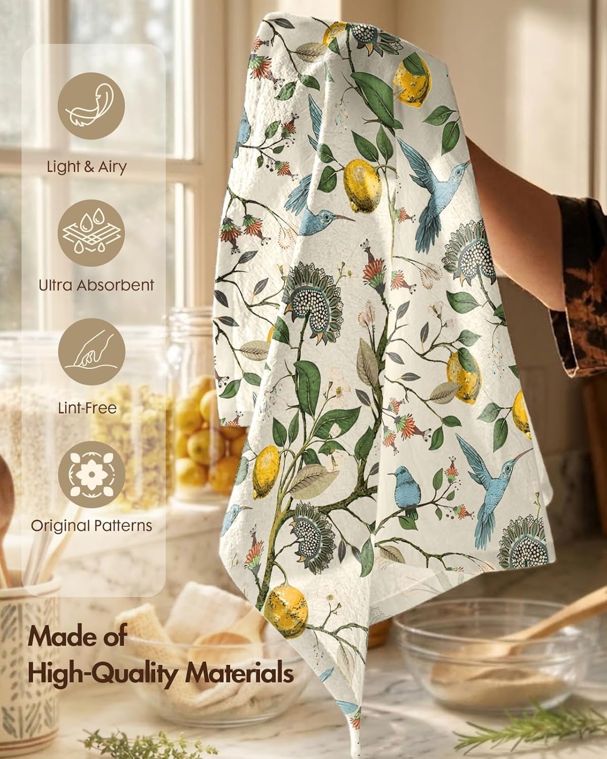 image:imageMiss Adola Flour Sack Kitchen Towels Set of 218x26 Cotton Dish Towels with Hanging Loop Reusable Tea Towel for Cleaning Spring Absorbent Dishcloths Cute Home Decor Housewarming Lemon BirdsLemon Bird