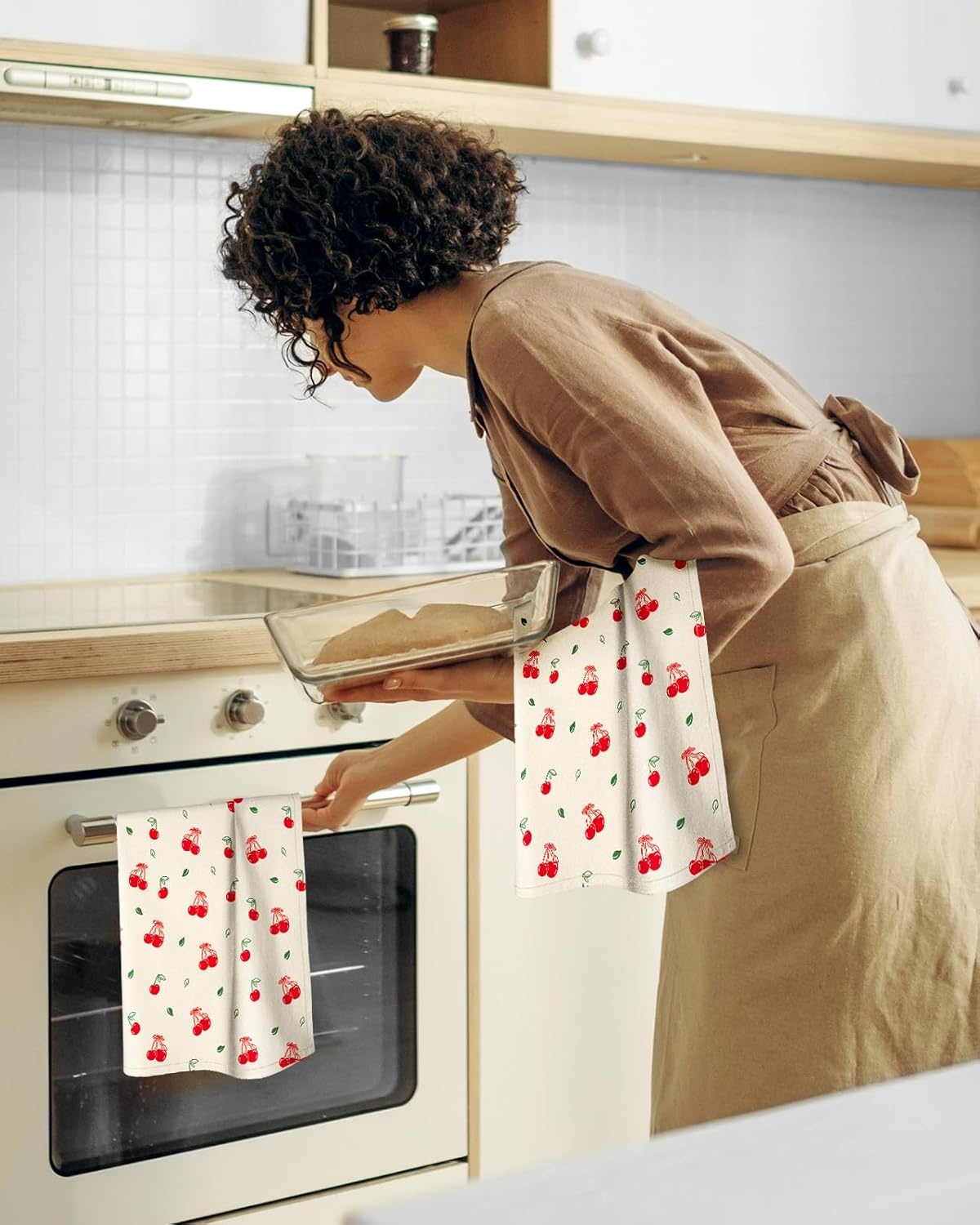 image:imageMiss Adola Flour Sack Kitchen Towels Set of 218x26 Cotton Dish Towels with Hanging Loop Reusable Tea Towel for Cleaning Spring Absorbent Dishcloths Cute Home Decor Housewarming Lemon BirdsBow Cherry