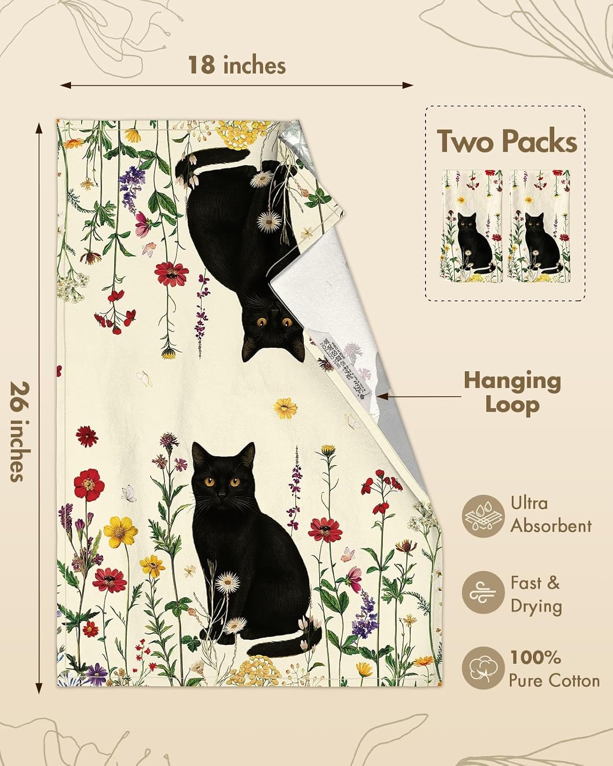 image:imageMiss Adola Flour Sack Kitchen Towels Set of 218x26 Cotton Dish Towels with Hanging Loop Reusable Tea Towel for Cleaning Spring Absorbent Dishcloths Cute Home Decor Housewarming Lemon BirdsCat in Flower