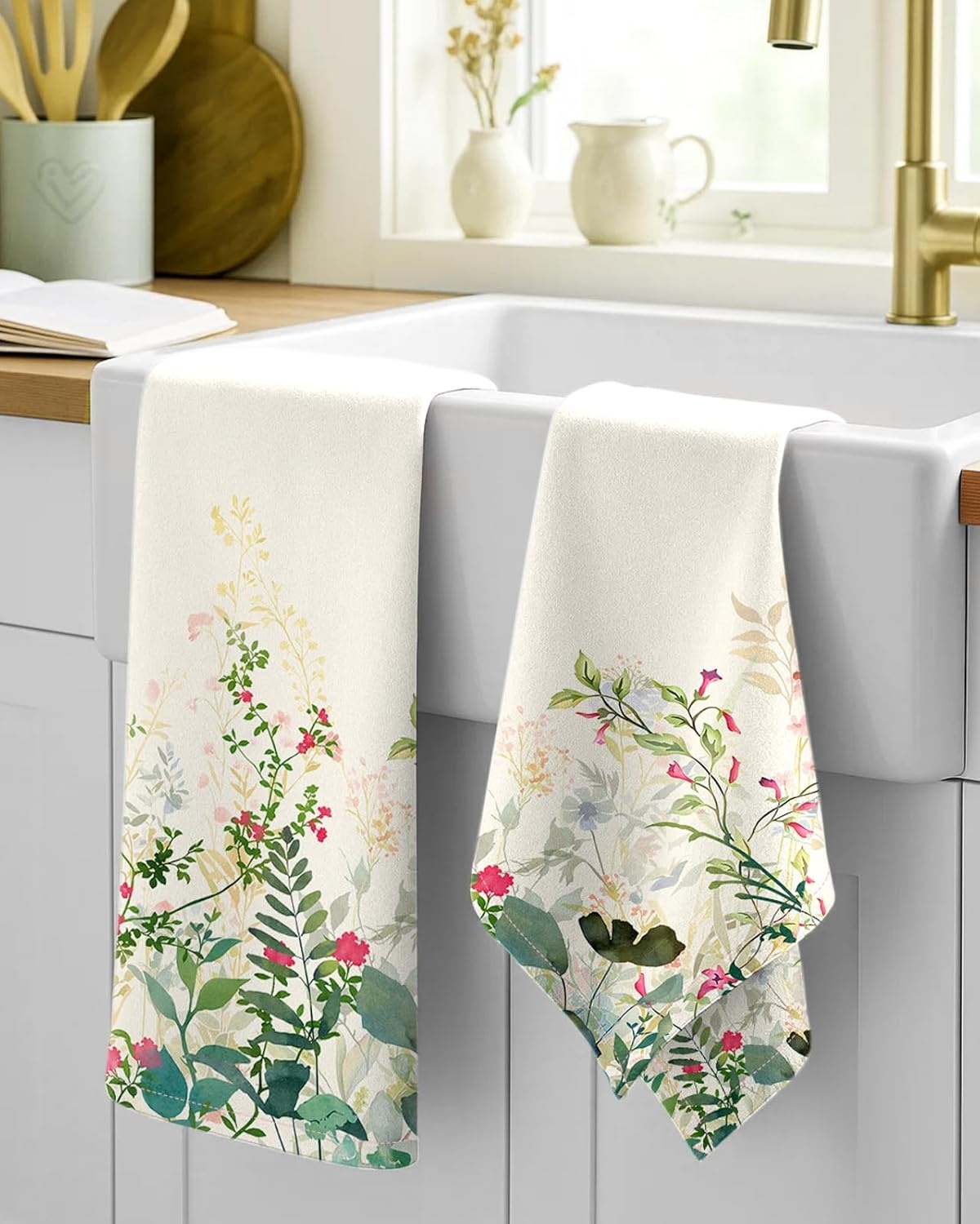 image:imageMiss Adola Flour Sack Kitchen Towels Set of 218x26 Cotton Dish Towels with Hanging Loop Reusable Tea Towel for Cleaning Spring Absorbent Dishcloths Cute Home Decor Housewarming Lemon BirdsInk Flowers