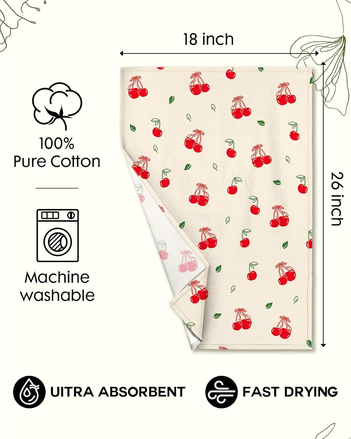 image:imageMiss Adola Flour Sack Kitchen Towels Set of 218x26 Cotton Dish Towels with Hanging Loop Reusable Tea Towel for Cleaning Spring Absorbent Dishcloths Cute Home Decor Housewarming Lemon BirdsBow Cherry