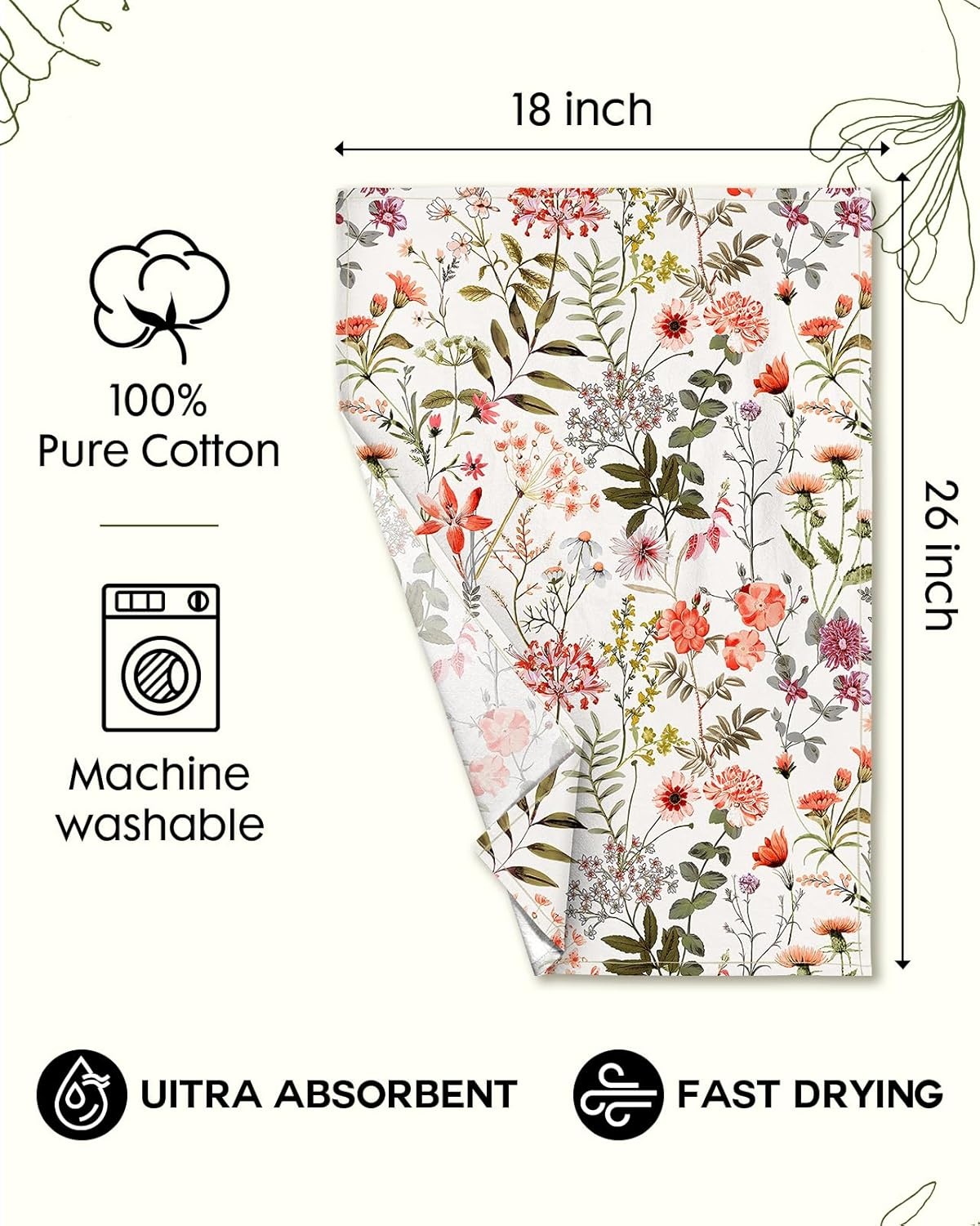 image:imageMiss Adola Flour Sack Kitchen Towels Set of 218x26 Cotton Dish Towels with Hanging Loop Reusable Tea Towel for Cleaning Spring Absorbent Dishcloths Cute Home Decor Housewarming Lemon BirdsFlower Shrubs