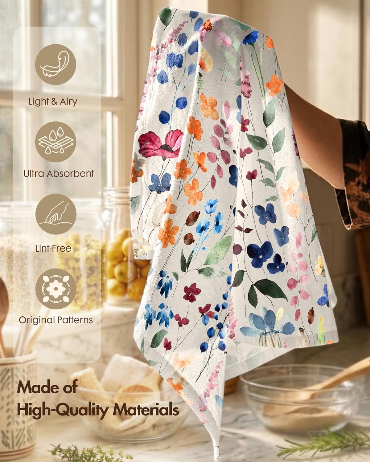 image:imageMiss Adola Flour Sack Kitchen Towels Set of 218x26 Cotton Dish Towels with Hanging Loop Reusable Tea Towel for Cleaning Spring Absorbent Dishcloths Cute Home Decor Housewarming Lemon BirdsWild Flower