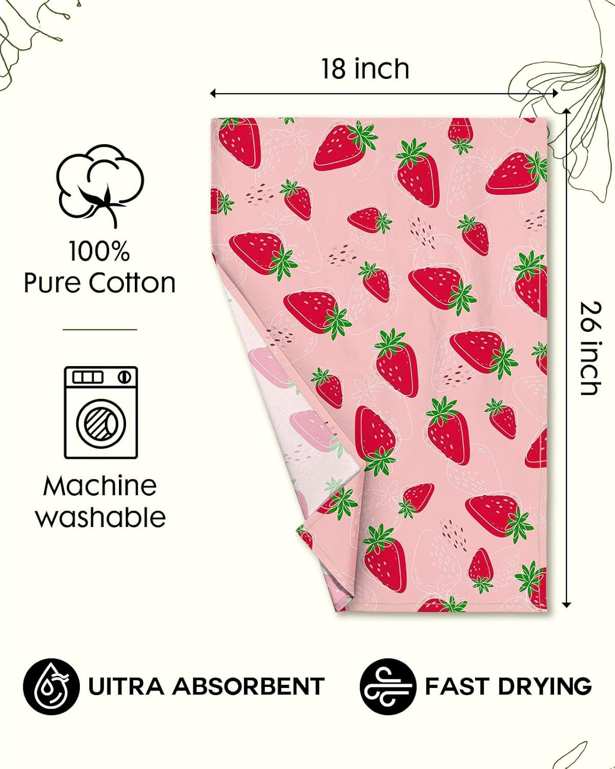 image:imageMiss Adola Flour Sack Kitchen Towels Set of 218x26 Cotton Dish Towels with Hanging Loop Reusable Tea Towel for Cleaning Spring Absorbent Dishcloths Cute Home Decor Housewarming Lemon BirdsLine Strawberry