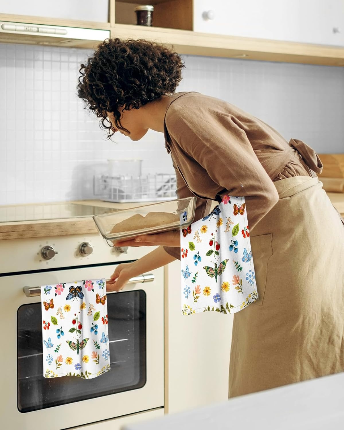 image:imageMiss Adola Flour Sack Kitchen Towels Set of 218x26 Cotton Dish Towels with Hanging Loop Reusable Tea Towel for Cleaning Spring Absorbent Dishcloths Cute Home Decor Housewarming Lemon BirdsButterfly Garden