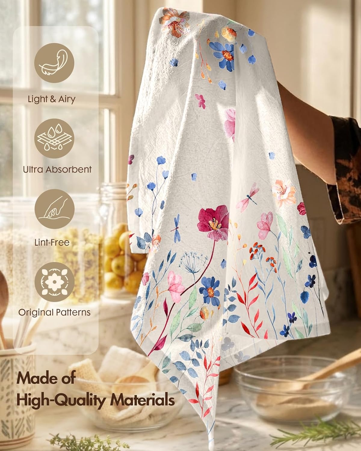 image:imageMiss Adola Flour Sack Kitchen Towels Set of 218x26 Cotton Dish Towels with Hanging Loop Reusable Tea Towel for Cleaning Spring Absorbent Dishcloths Cute Home Decor Housewarming Lemon BirdsWild Flower