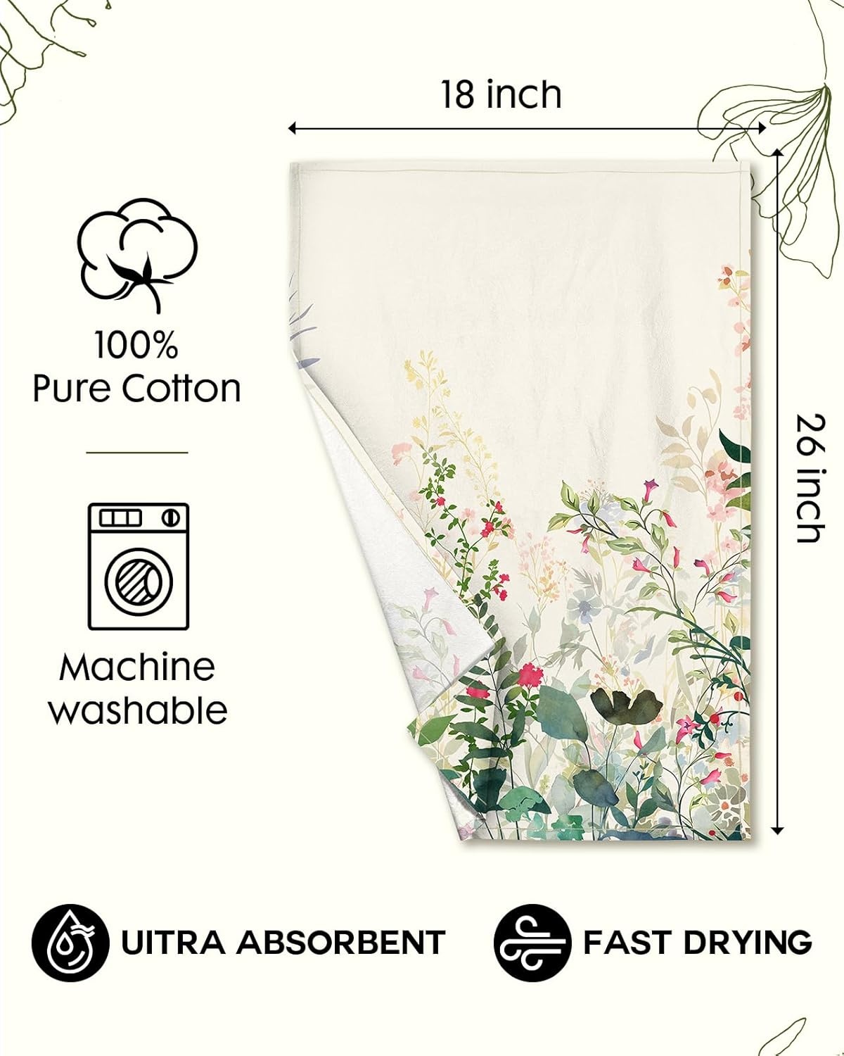 image:imageMiss Adola Flour Sack Kitchen Towels Set of 218x26 Cotton Dish Towels with Hanging Loop Reusable Tea Towel for Cleaning Spring Absorbent Dishcloths Cute Home Decor Housewarming Lemon BirdsInk Flowers