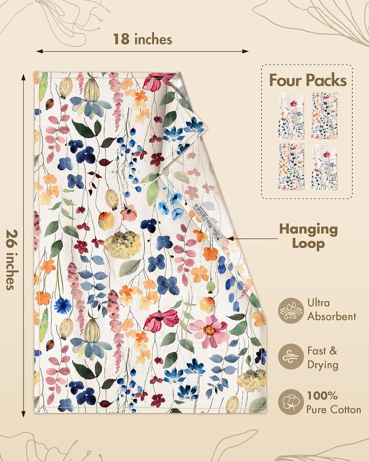 image:imageMiss Adola Flour Sack Kitchen Towels Set of 218x26 Cotton Dish Towels with Hanging Loop Reusable Tea Towel for Cleaning Spring Absorbent Dishcloths Cute Home Decor Housewarming Lemon BirdsWild Flower