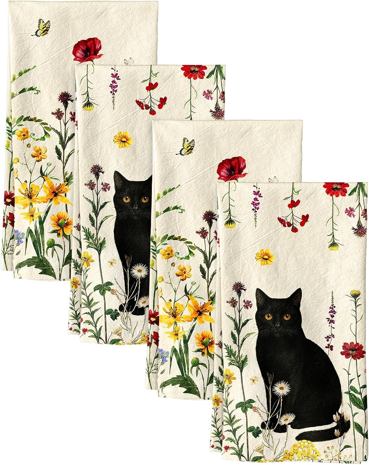 image:imageMiss Adola Flour Sack Kitchen Towels Set of 218x26 Cotton Dish Towels with Hanging Loop Reusable Tea Towel for Cleaning Spring Absorbent Dishcloths Cute Home Decor Housewarming Lemon BirdsCat in Flower
