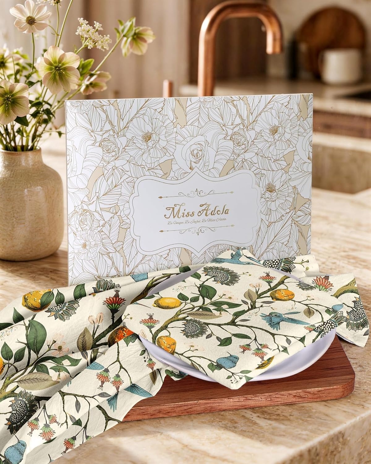 image:imageMiss Adola Flour Sack Kitchen Towels Set of 218x26 Cotton Dish Towels with Hanging Loop Reusable Tea Towel for Cleaning Spring Absorbent Dishcloths Cute Home Decor Housewarming Lemon BirdsLemon Bird