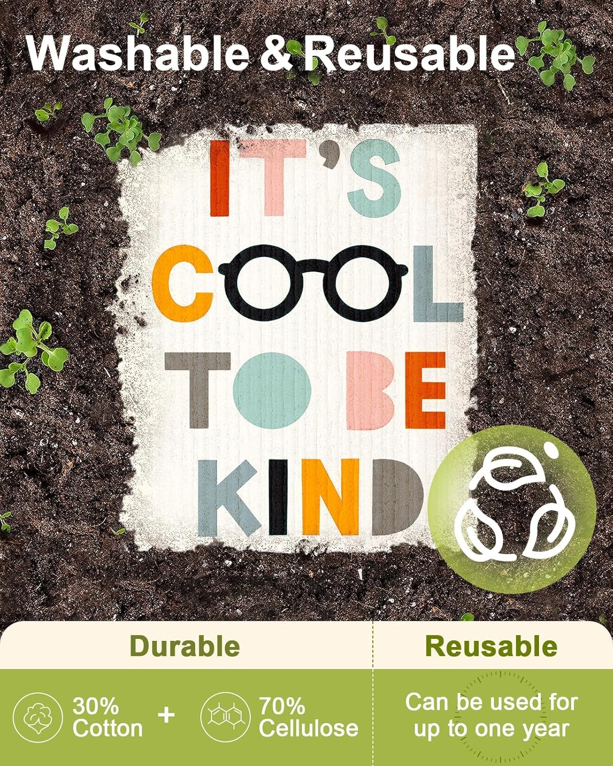 image:imageMiss Adola Kitchen Reusable Swedish Dishcloths 12 Pack Absorbent Fast Drying Cute Pattern Decorate Washable Towels RainbowRainbow Word