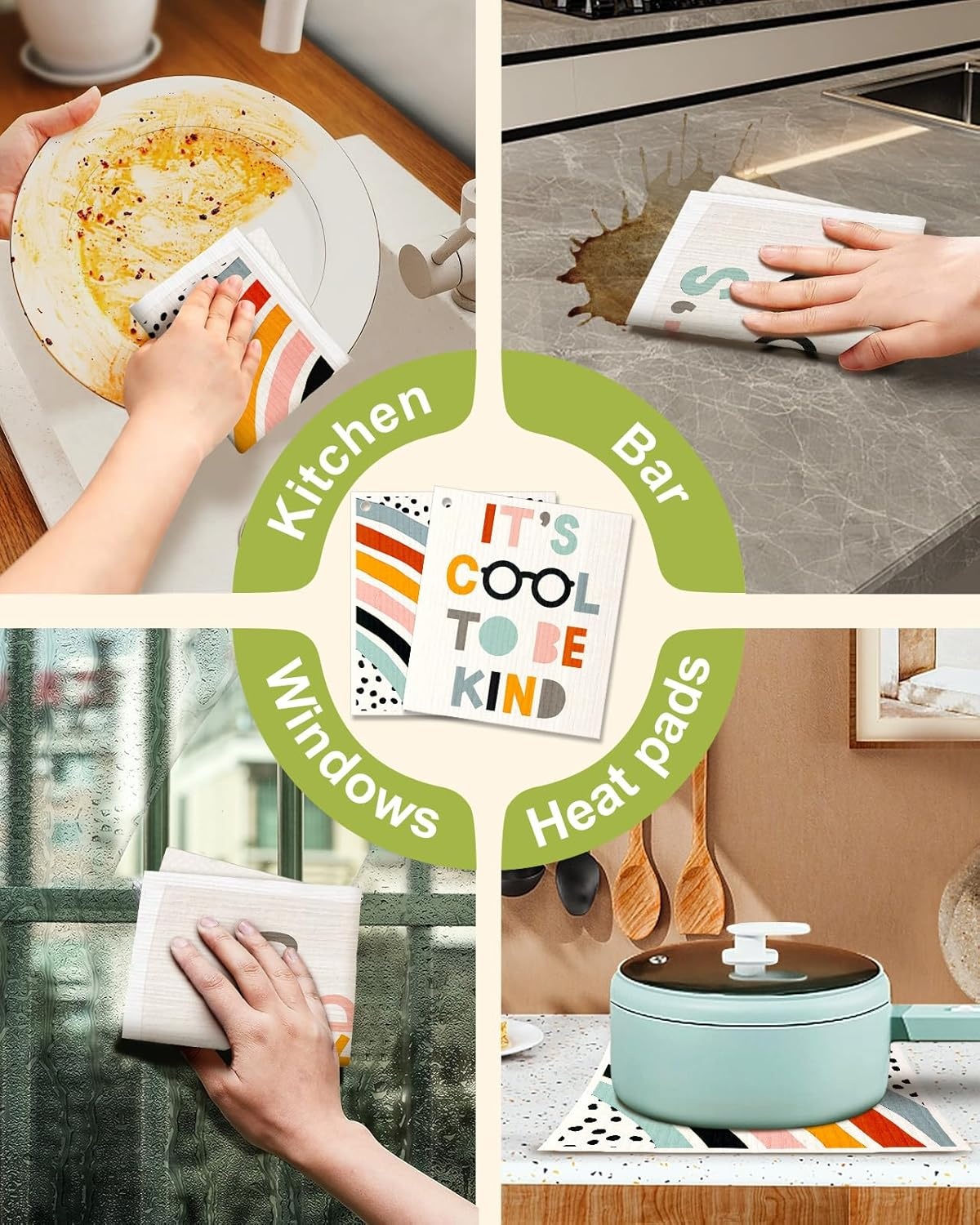image:imageMiss Adola Kitchen Reusable Swedish Dishcloths 12 Pack Absorbent Fast Drying Cute Pattern Decorate Washable Towels RainbowRainbow Word