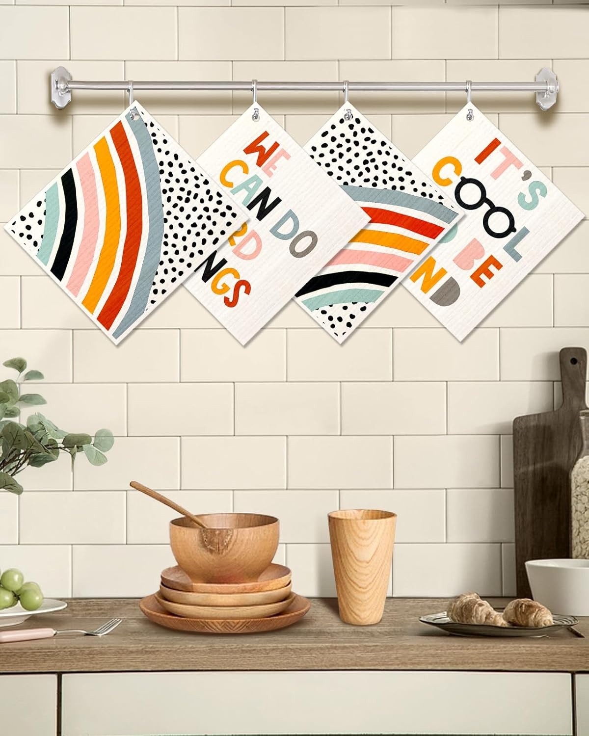 image:imageMiss Adola Kitchen Reusable Swedish Dishcloths 12 Pack Absorbent Fast Drying Cute Pattern Decorate Washable Towels RainbowRainbow Word