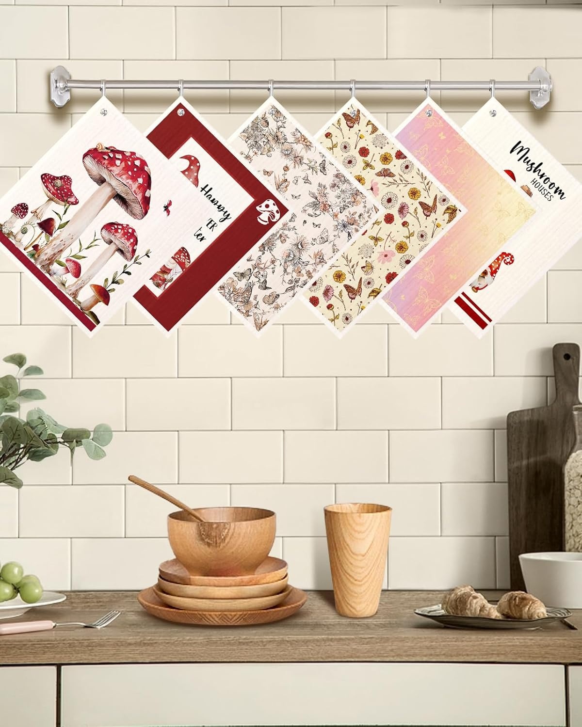 image:imageMiss Adola Kitchen Swedish Dishcloths with Hooks 6 Pack Reusable Dish Cloths for Washing Dishes Fast Drying Cute Fun Swedish Dish Towels Washable Cleaning Sponge Brown CoffeeRed Swamm