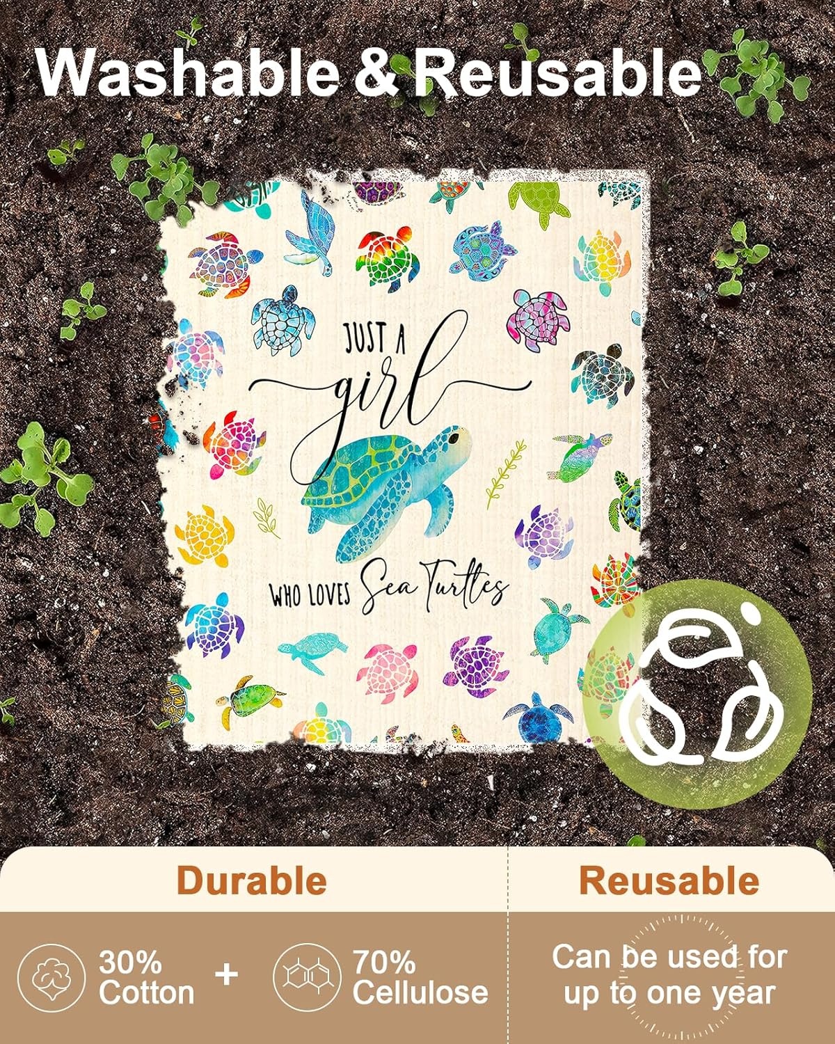 image:imageMiss Adola Kitchen Swedish Dishcloths with Hooks 6 Pack Reusable Dish Cloths for Washing Dishes Fast Drying Cute Fun Swedish Dish Towels Washable Cleaning Sponge Brown CoffeeCute Turtle