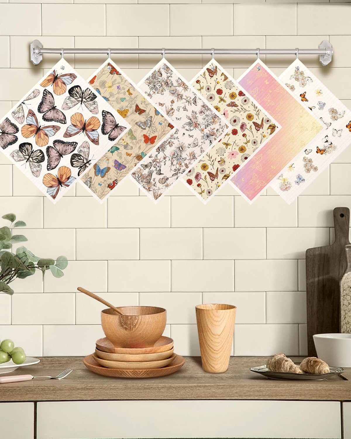 image:imageMiss Adola Kitchen Swedish Dishcloths with Hooks 6 Pack Reusable Dish Cloths for Washing Dishes Fast Drying Cute Fun Swedish Dish Towels Washable Cleaning Sponge Brown CoffeePlant Butterfly