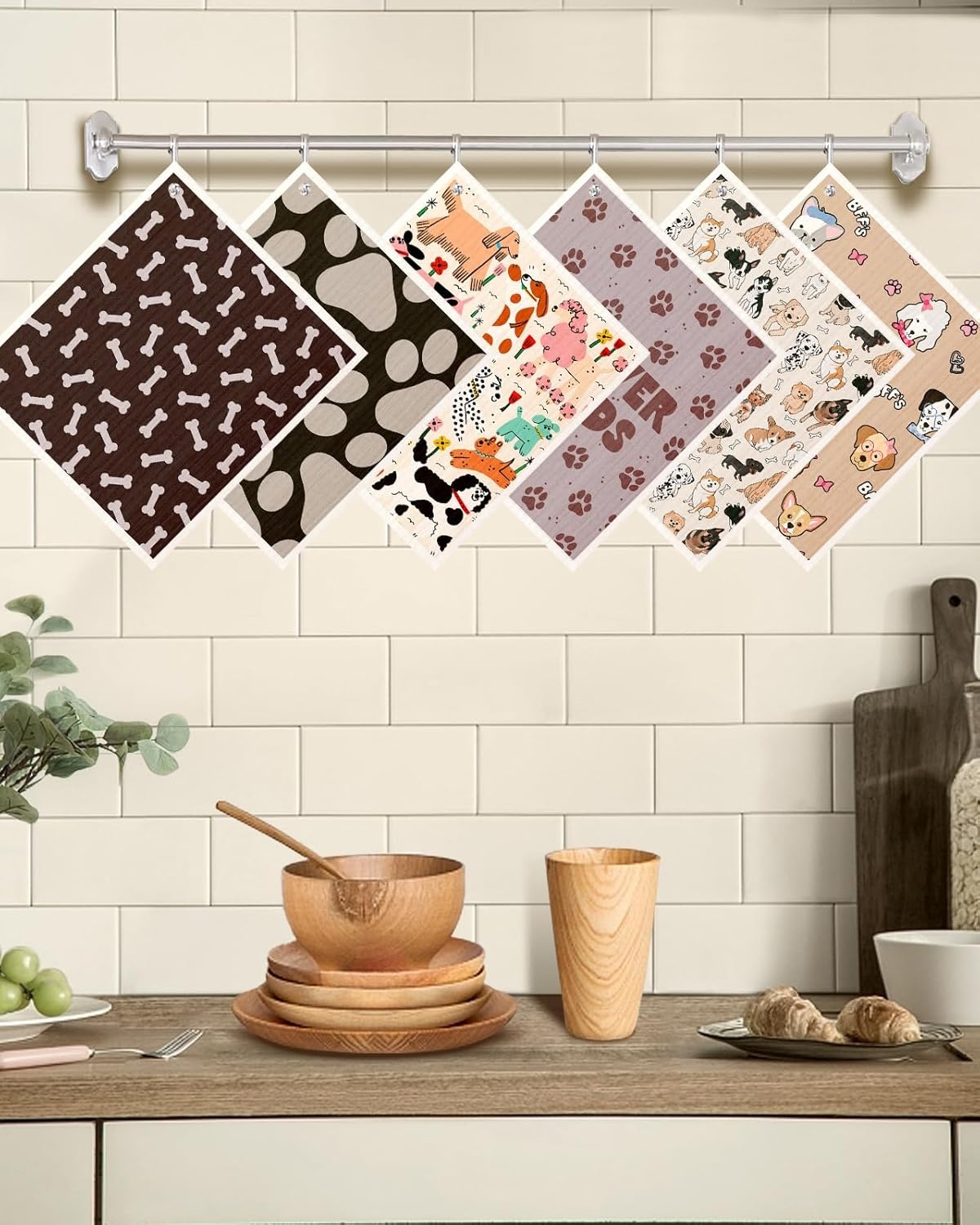 image:imageMiss Adola Kitchen Swedish Dishcloths with Hooks 6 Pack Reusable Dish Cloths for Washing Dishes Fast Drying Cute Fun Swedish Dish Towels Washable Cleaning Sponge Brown CoffeeFurry Dog
