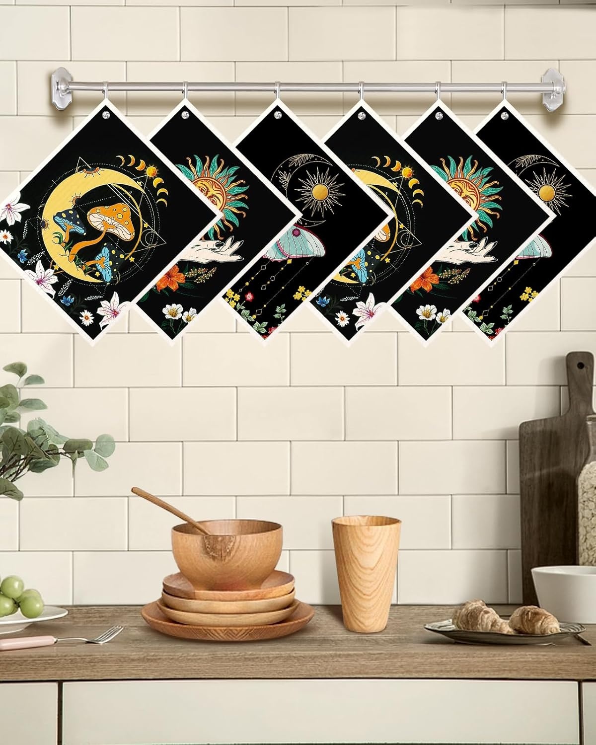 image:imageMiss Adola Kitchen Swedish Dishcloths with Hooks 6 Pack Reusable Dish Cloths for Washing Dishes Fast Drying Cute Fun Swedish Dish Towels Washable Cleaning Sponge Brown CoffeeSun Moon Butterfly