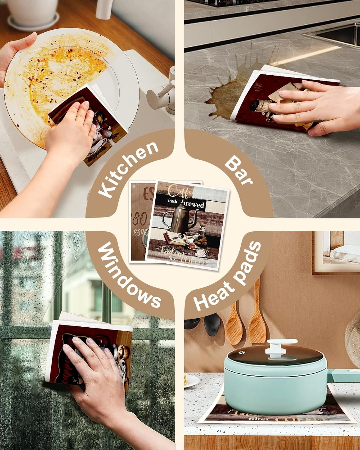 image:imageMiss Adola Kitchen Swedish Dishcloths with Hooks 6 Pack Reusable Dish Cloths for Washing Dishes Fast Drying Cute Fun Swedish Dish Towels Washable Cleaning Sponge Brown CoffeeBrown Coffee