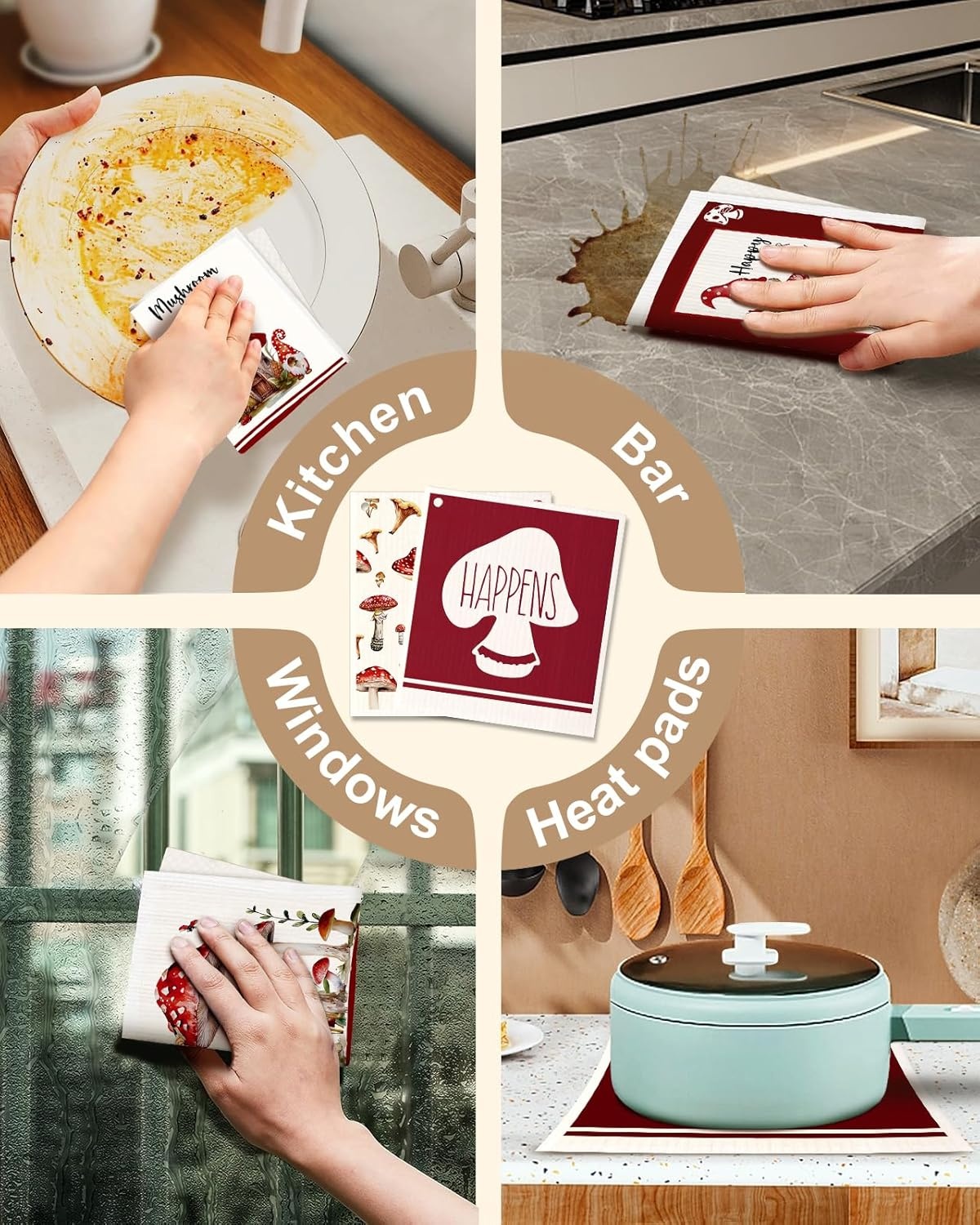image:imageMiss Adola Kitchen Swedish Dishcloths with Hooks 6 Pack Reusable Dish Cloths for Washing Dishes Fast Drying Cute Fun Swedish Dish Towels Washable Cleaning Sponge Brown CoffeeRed Swamm