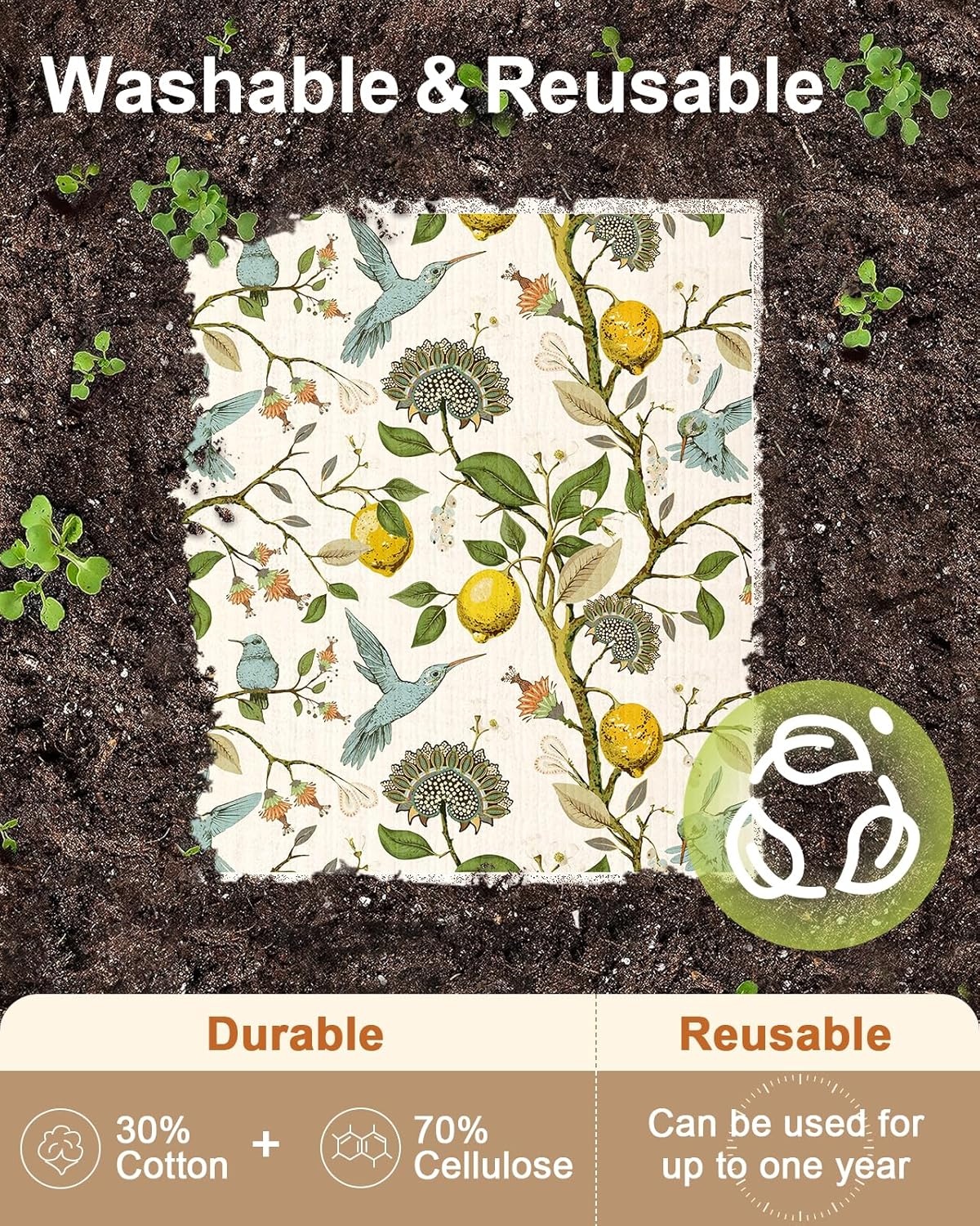 image:imageMiss Adola Kitchen Swedish Dishcloths with Hooks 6 Pack Reusable Dish Cloths for Washing Dishes Fast Drying Cute Fun Swedish Dish Towels Washable Cleaning Sponge Brown CoffeeTrees Fruits
