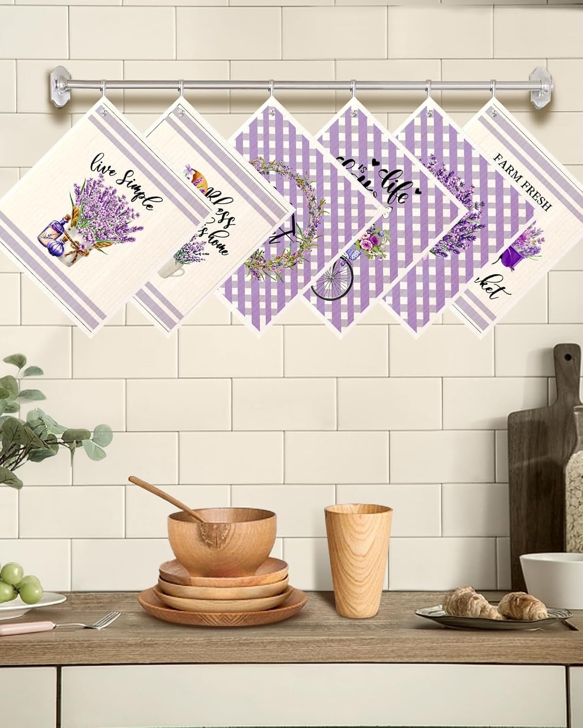 image:imageMiss Adola Kitchen Swedish Dishcloths with Hooks 6 Pack Reusable Dish Cloths for Washing Dishes Fast Drying Cute Fun Swedish Dish Towels Washable Cleaning Sponge Brown CoffeeBicycle Lavender