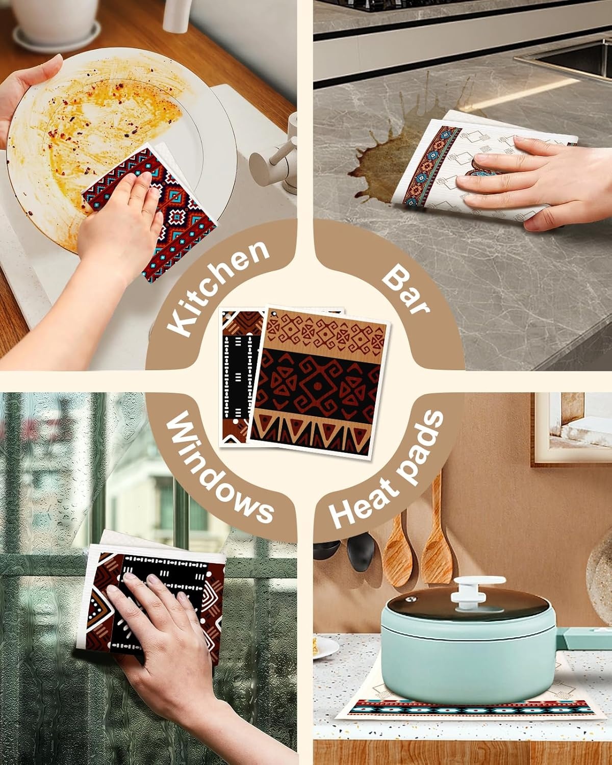image:imageMiss Adola Kitchen Swedish Dishcloths with Hooks 6 Pack Reusable Dish Cloths for Washing Dishes Fast Drying Cute Fun Swedish Dish Towels Washable Cleaning Sponge Brown CoffeeBrown Cowboy