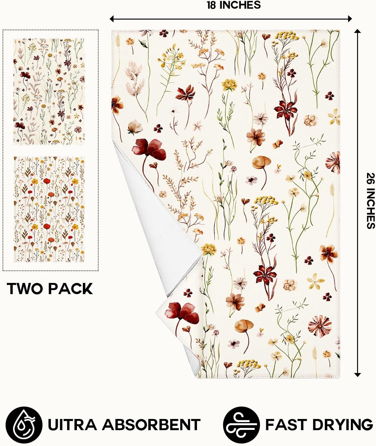 image:imageMiss Adola Microfiber Kitchen Towels Set of 2 Dish Towels for Kitchen 18 x 26 Inch Home Decoration Red Flower Grass Cute Spring Hand Towels Soft amp Absorbent Aesthetic DesignGrow Flower