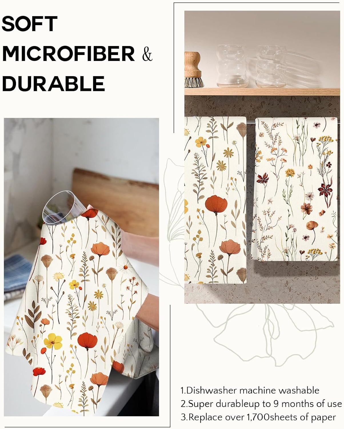 image:imageMiss Adola Microfiber Kitchen Towels Set of 2 Dish Towels for Kitchen 18 x 26 Inch Home Decoration Red Flower Grass Cute Spring Hand Towels Soft amp Absorbent Aesthetic DesignGrow Flower
