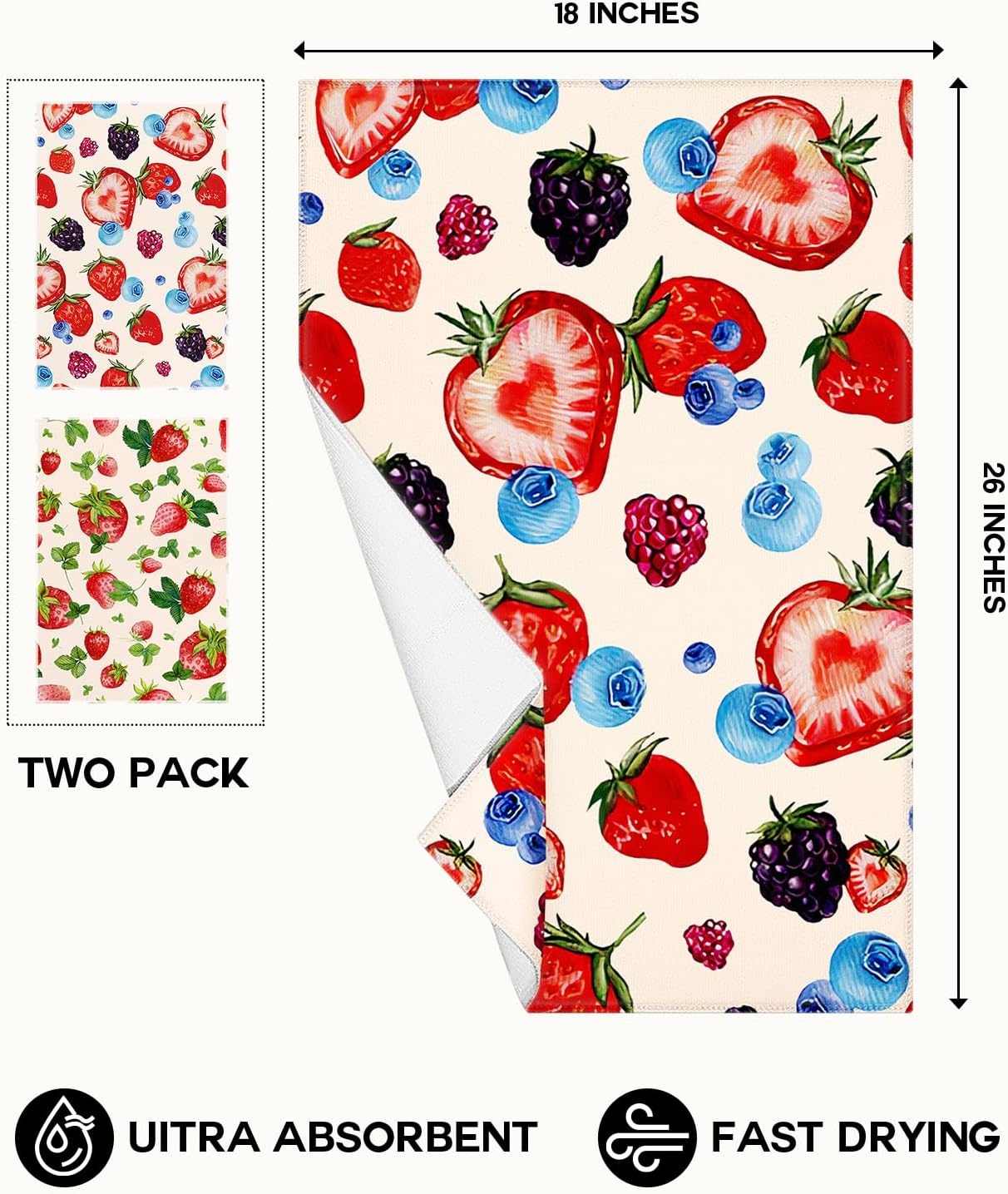 image:imageMiss Adola Microfiber Kitchen Towels Set of 2 Dish Towels for Kitchen 18 x 26 Inch Home Decoration Red Flower Grass Cute Spring Hand Towels Soft amp Absorbent Aesthetic DesignLeaf Strawberry