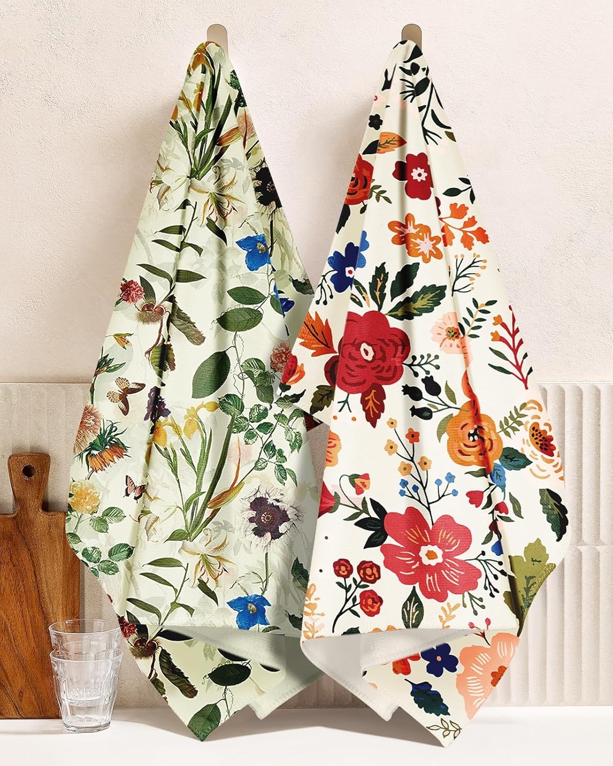 image:imageMiss Adola Microfiber Kitchen Towels Set of 2 Dish Towels for Kitchen 18 x 26 Inch Home Decoration Red Flower Grass Cute Spring Hand Towels Soft amp Absorbent Aesthetic DesignRed Flower Grass