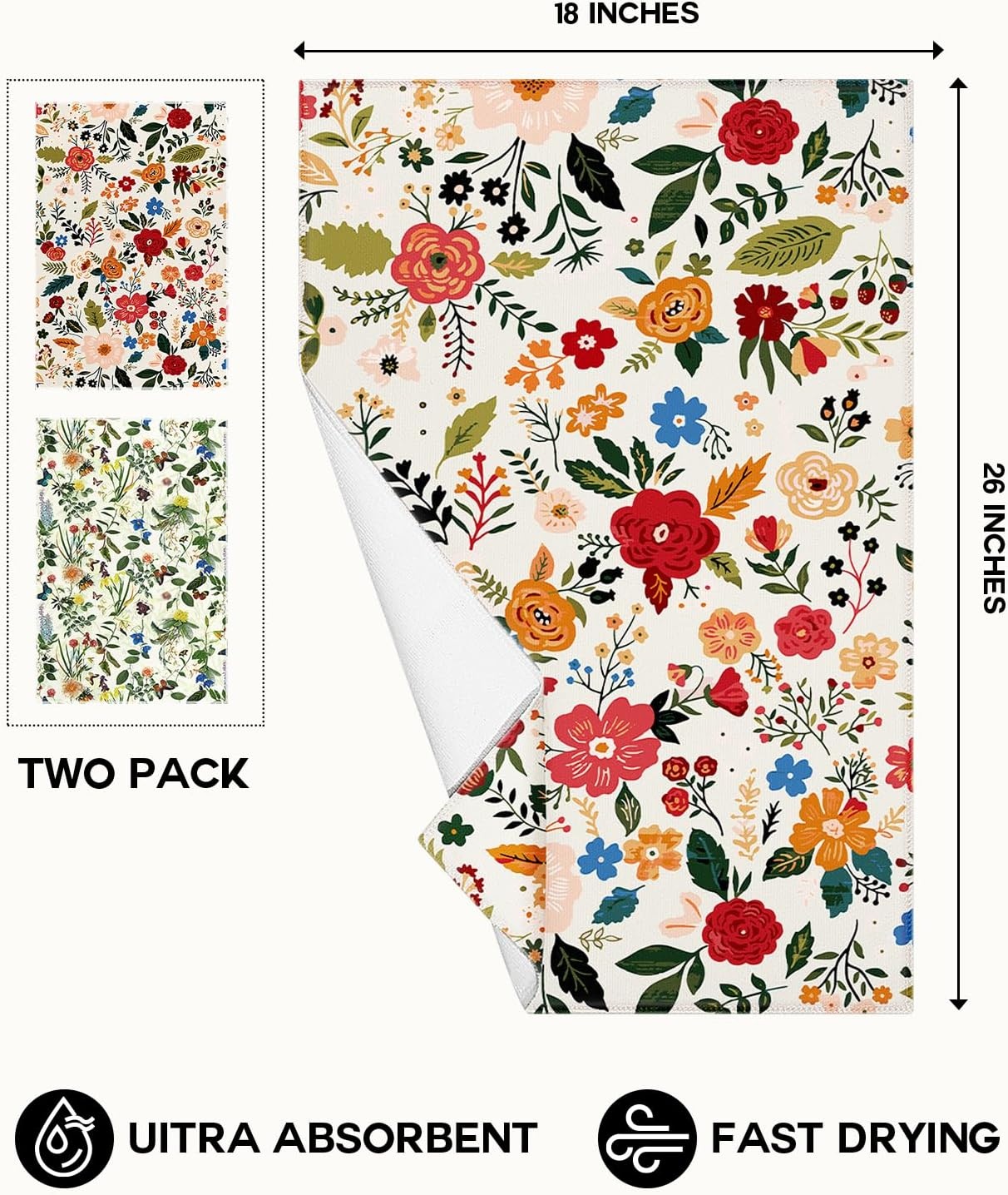 image:imageMiss Adola Microfiber Kitchen Towels Set of 2 Dish Towels for Kitchen 18 x 26 Inch Home Decoration Red Flower Grass Cute Spring Hand Towels Soft amp Absorbent Aesthetic DesignRed Flower Grass