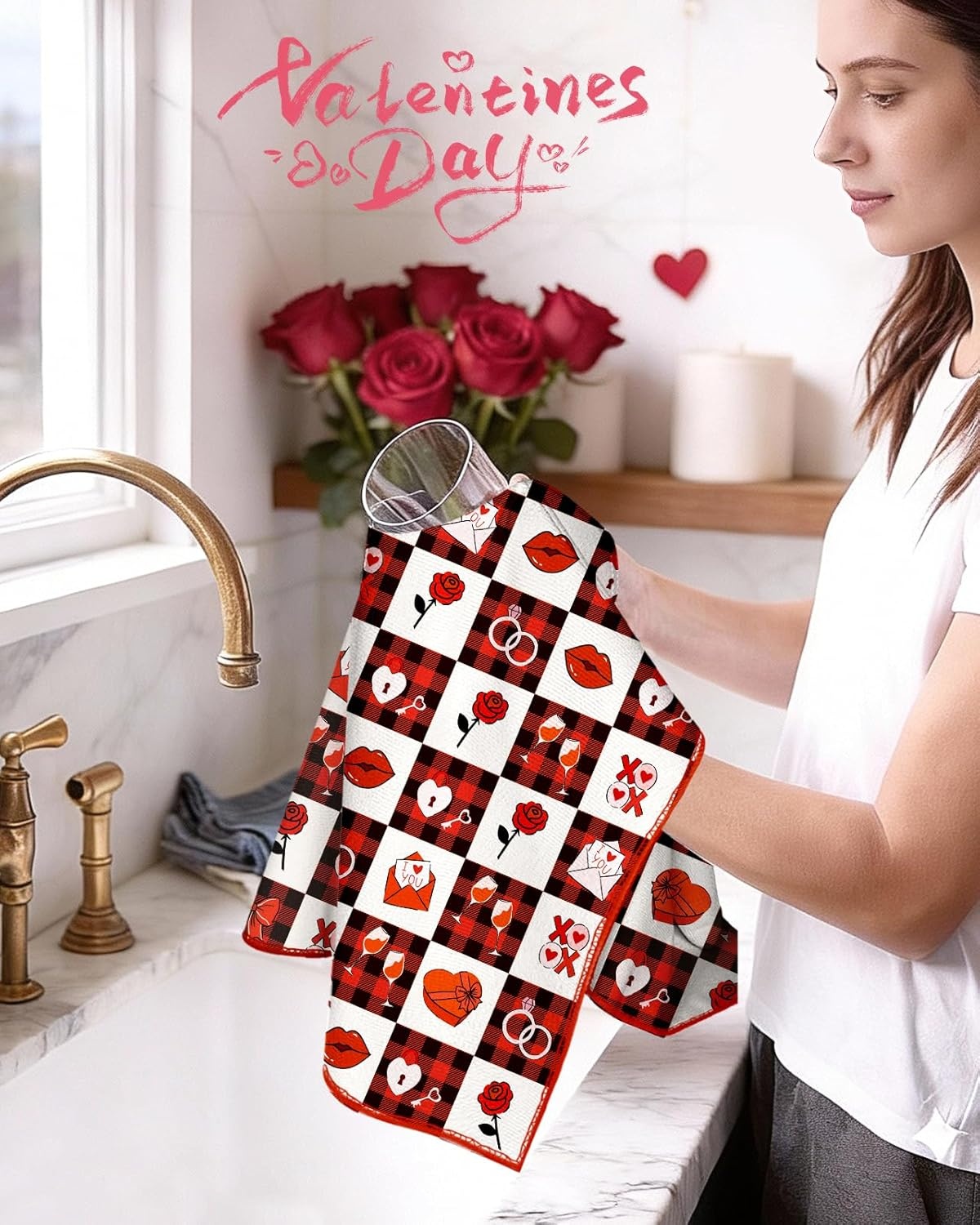 image:imageMiss Adola Microfiber Kitchen Towels Set of 2 Dish Towels for Kitchen 18 x 26 Inch Home Decoration Red Flower Grass Cute Spring Hand Towels Soft amp Absorbent Aesthetic DesignLove