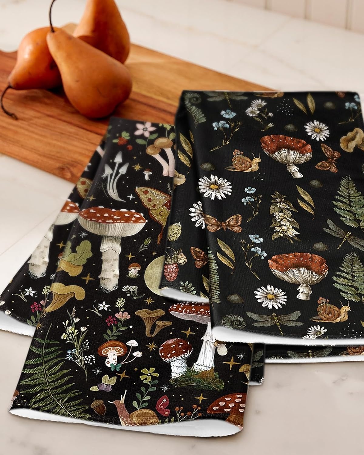 image:imageMiss Adola Microfiber Kitchen Towels Set of 2 Dish Towels for Kitchen 18 x 26 Inch Home Decoration Red Flower Grass Cute Spring Hand Towels Soft amp Absorbent Aesthetic DesignBlack Mushroom