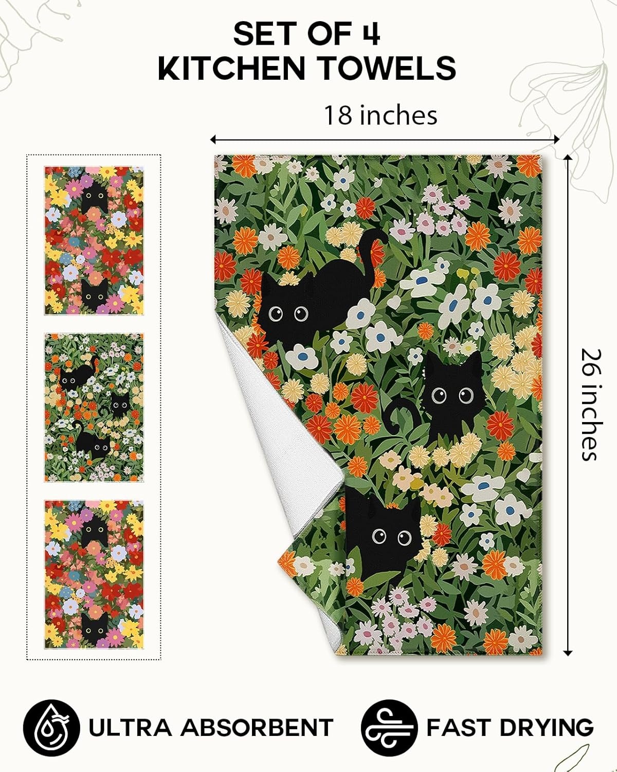 image:imageMiss Adola Microfiber Kitchen Towels Set of 2 Dish Towels for Kitchen 18 x 26 Inch Home Decoration Red Flower Grass Cute Spring Hand Towels Soft amp Absorbent Aesthetic DesignCat Flower