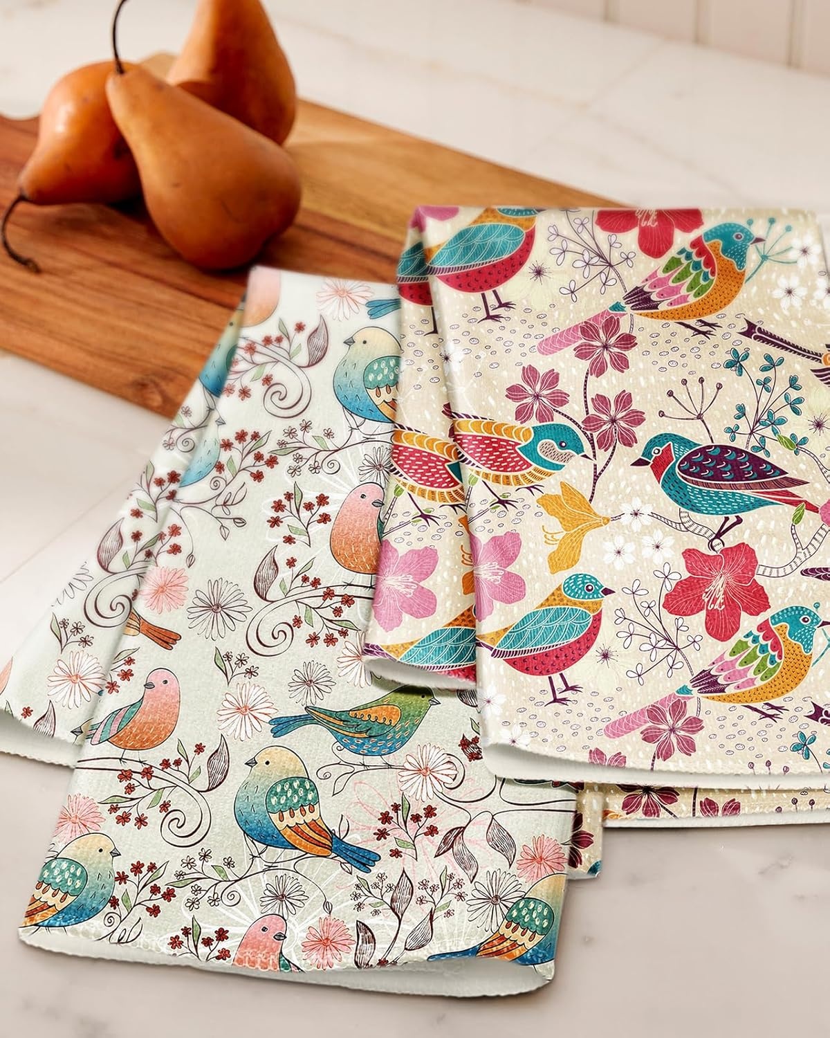 image:imageMiss Adola Microfiber Kitchen Towels Set of 2 Dish Towels for Kitchen 18 x 26 Inch Home Decoration Red Flower Grass Cute Spring Hand Towels Soft amp Absorbent Aesthetic DesignFloral Bird