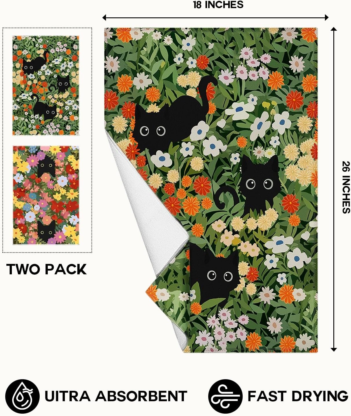 image:imageMiss Adola Microfiber Kitchen Towels Set of 2 Dish Towels for Kitchen 18 x 26 Inch Home Decoration Red Flower Grass Cute Spring Hand Towels Soft amp Absorbent Aesthetic DesignCat Flower