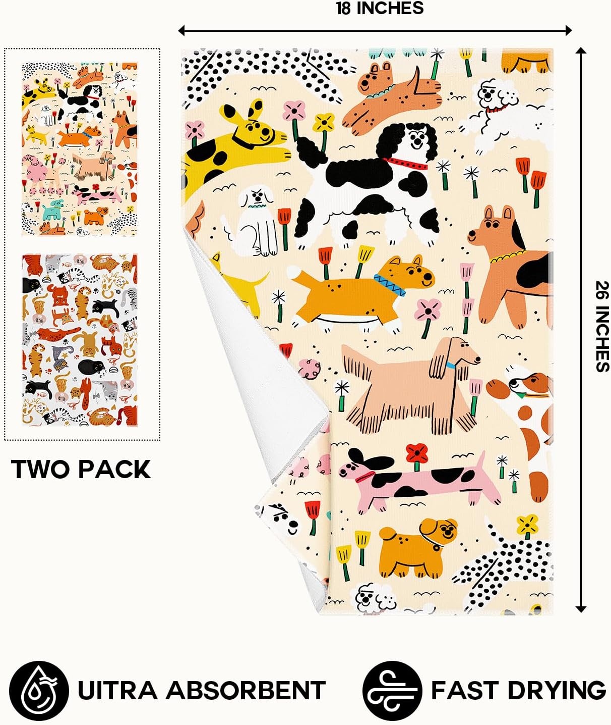 image:imageMiss Adola Microfiber Kitchen Towels Set of 2 Dish Towels for Kitchen 18 x 26 Inch Home Decoration Red Flower Grass Cute Spring Hand Towels Soft amp Absorbent Aesthetic DesignCrayon Dog Cat