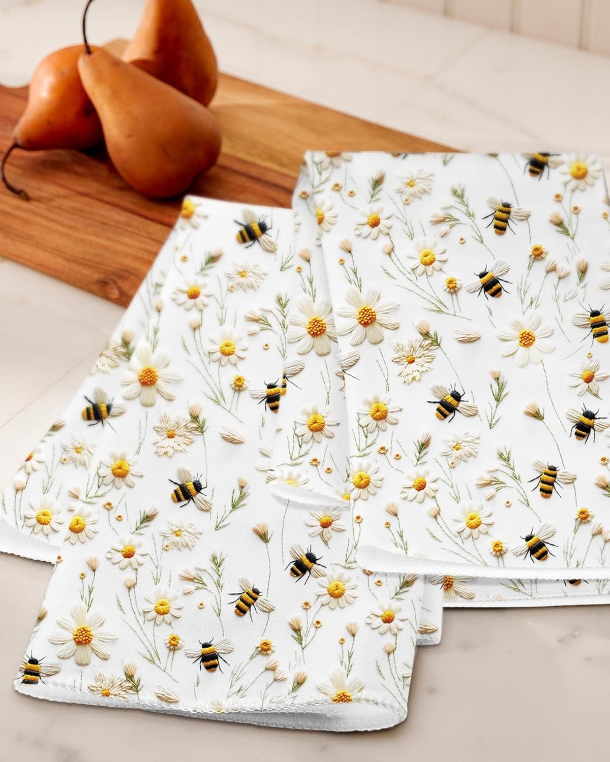 image:imageMiss Adola Microfiber Kitchen Towels Set of 2 Dish Towels for Kitchen 18 x 26 Inch Home Decoration Red Flower Grass Cute Spring Hand Towels Soft amp Absorbent Aesthetic DesignWhite Flower Bee