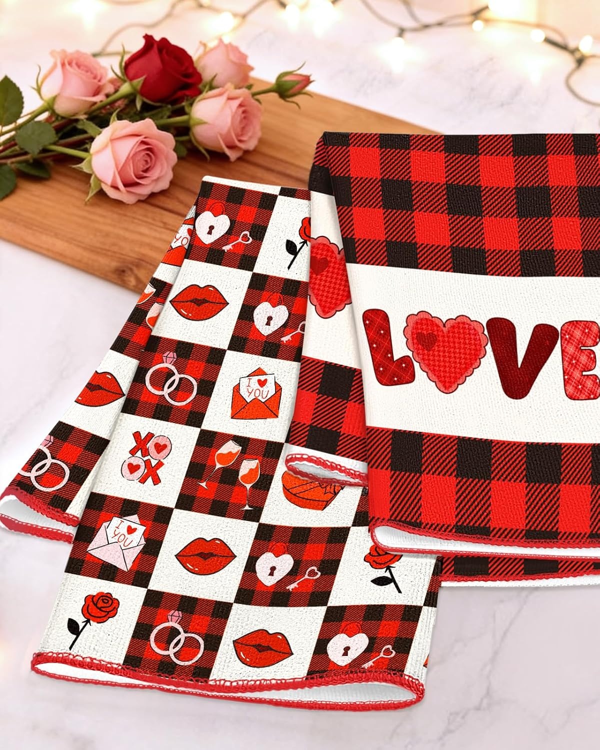 image:imageMiss Adola Microfiber Kitchen Towels Set of 2 Dish Towels for Kitchen 18 x 26 Inch Home Decoration Red Flower Grass Cute Spring Hand Towels Soft amp Absorbent Aesthetic DesignLove