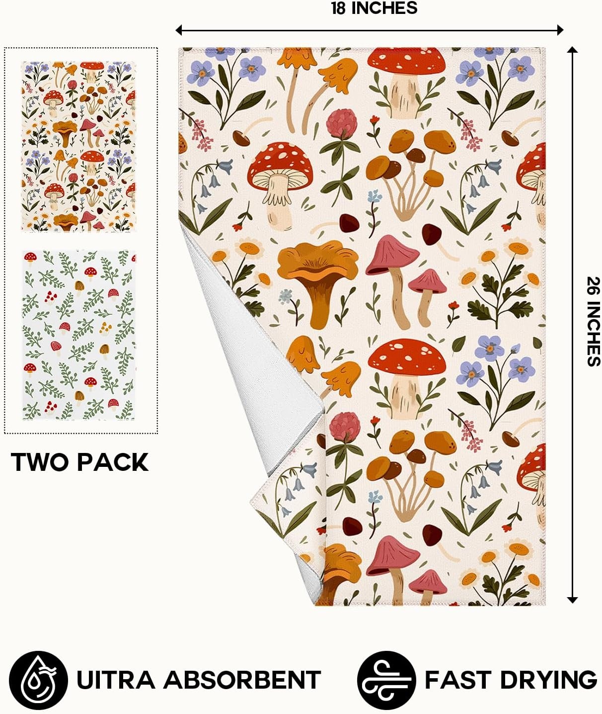 image:imageMiss Adola Microfiber Kitchen Towels Set of 2 Dish Towels for Kitchen 18 x 26 Inch Home Decoration Red Flower Grass Cute Spring Hand Towels Soft amp Absorbent Aesthetic DesignMushroom Leaf