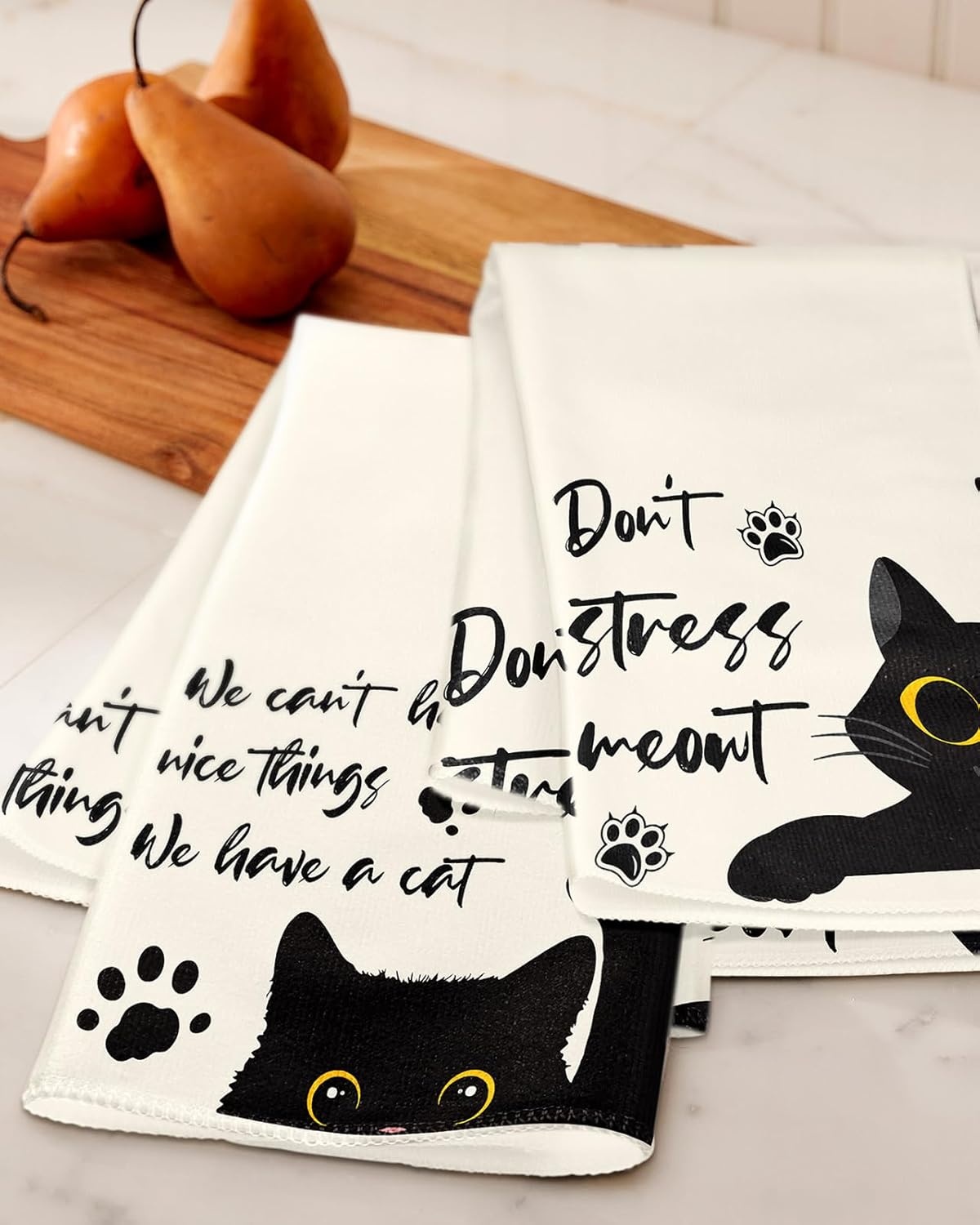 image:imageMiss Adola Microfiber Kitchen Towels Set of 2 Dish Towels for Kitchen 18 x 26 Inch Home Decoration Red Flower Grass Cute Spring Hand Towels Soft amp Absorbent Aesthetic DesignBlack Cat