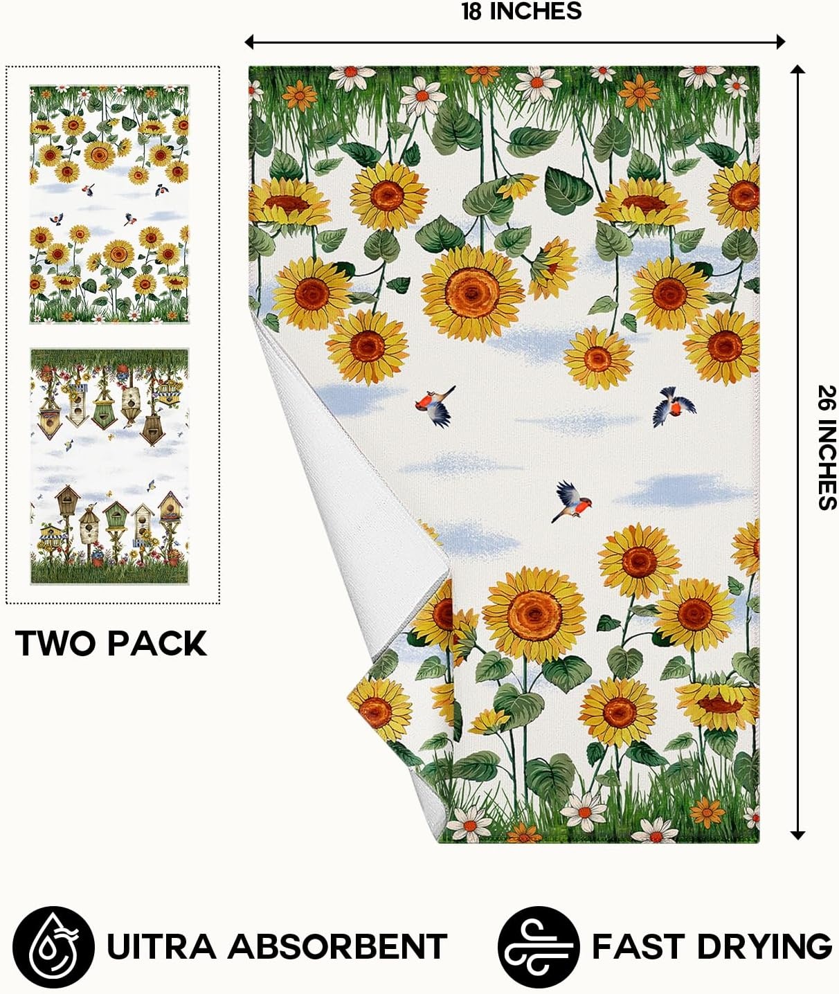 image:imageMiss Adola Microfiber Kitchen Towels Set of 2 Dish Towels for Kitchen 18 x 26 Inch Home Decoration Red Flower Grass Cute Spring Hand Towels Soft amp Absorbent Aesthetic DesignFarm Sunflower