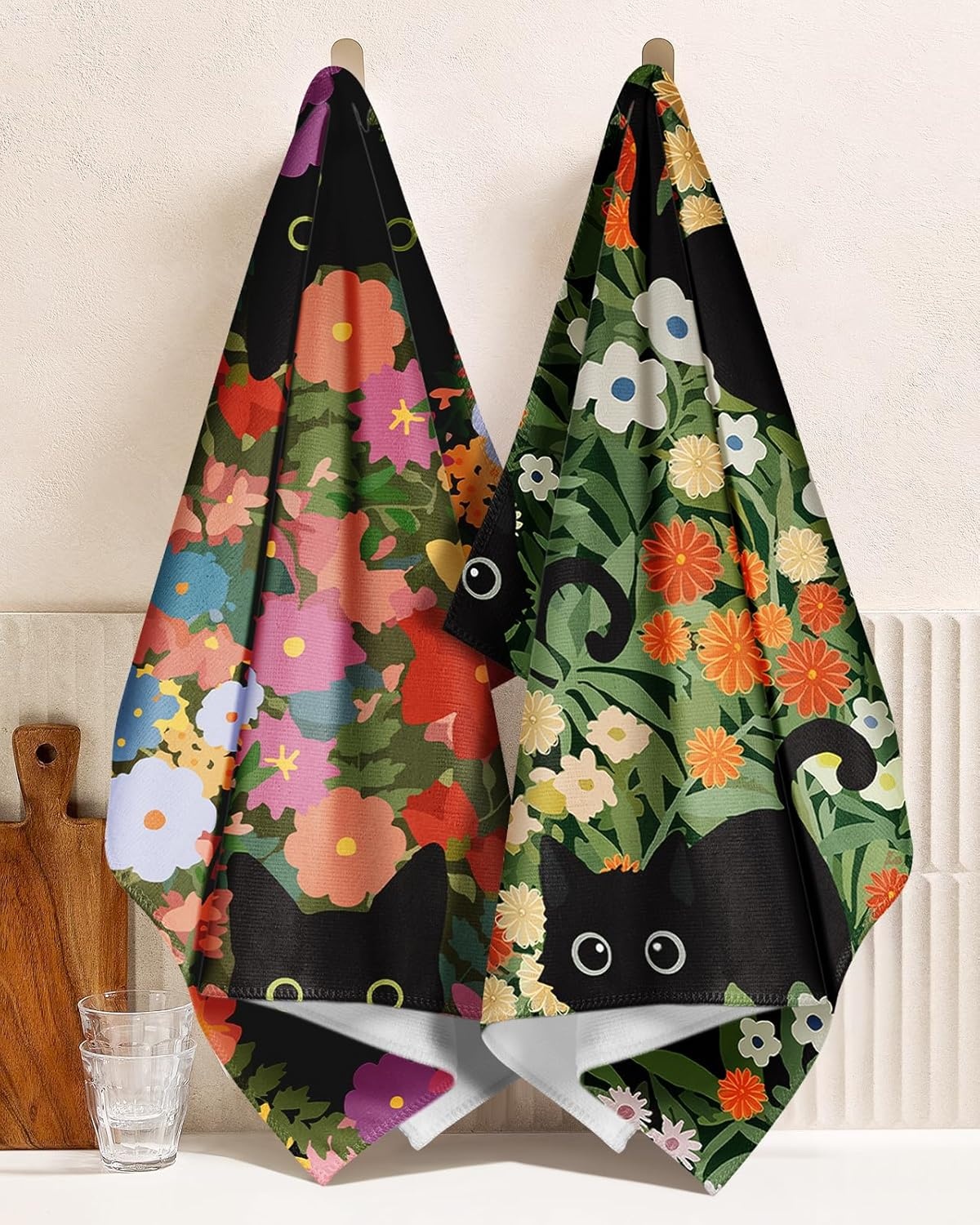 image:imageMiss Adola Microfiber Kitchen Towels Set of 2 Dish Towels for Kitchen 18 x 26 Inch Home Decoration Red Flower Grass Cute Spring Hand Towels Soft amp Absorbent Aesthetic DesignCat Flower
