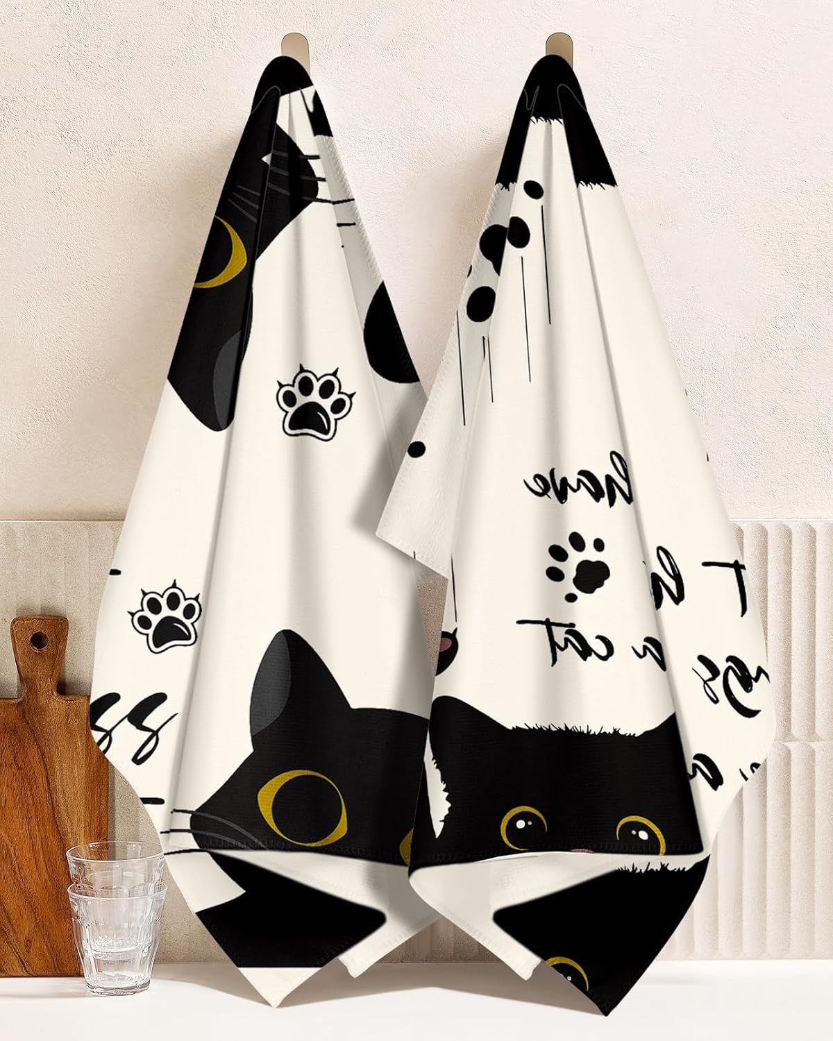 image:imageMiss Adola Microfiber Kitchen Towels Set of 2 Dish Towels for Kitchen 18 x 26 Inch Home Decoration Red Flower Grass Cute Spring Hand Towels Soft amp Absorbent Aesthetic DesignBlack Cat
