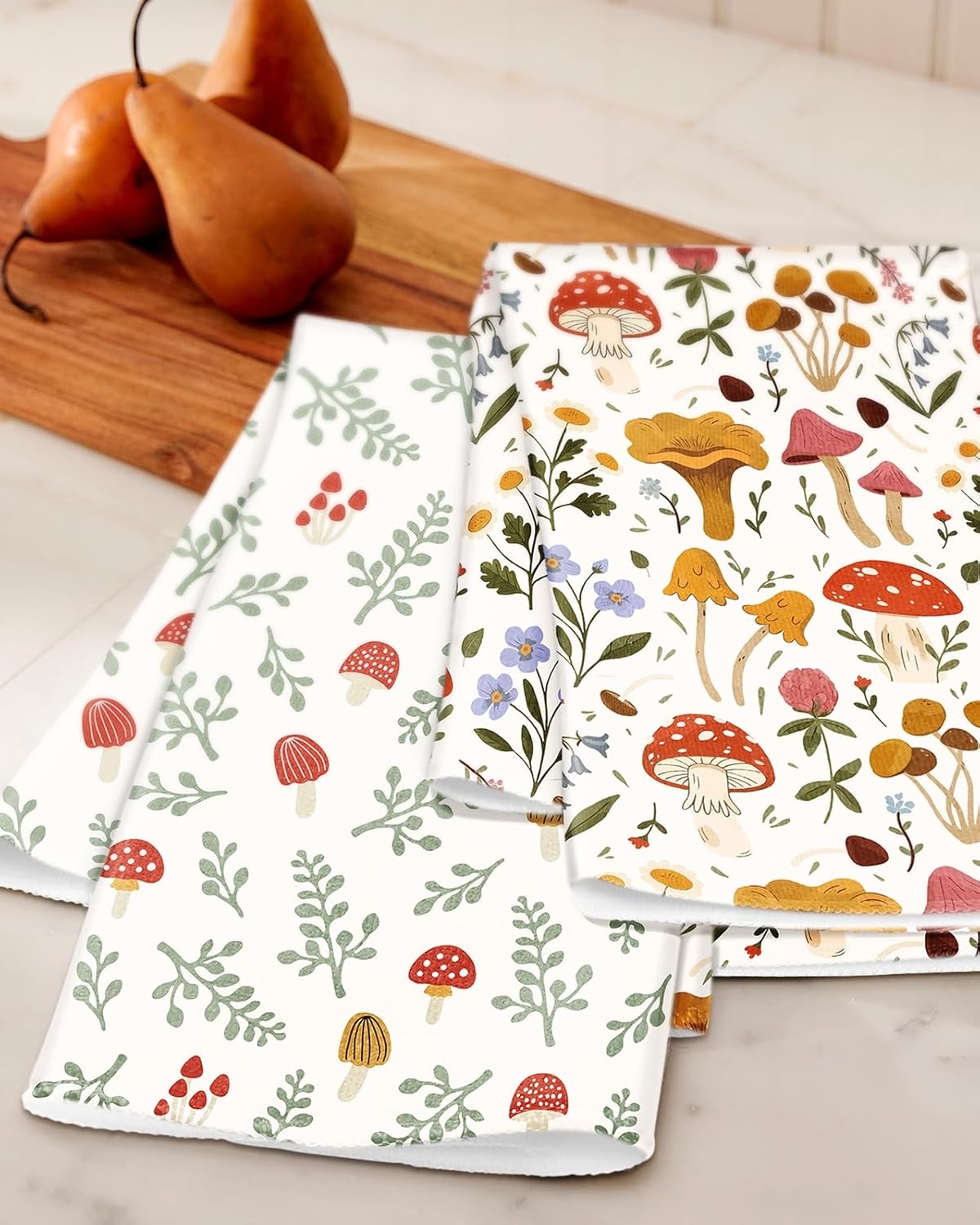 image:imageMiss Adola Microfiber Kitchen Towels Set of 2 Dish Towels for Kitchen 18 x 26 Inch Home Decoration Red Flower Grass Cute Spring Hand Towels Soft amp Absorbent Aesthetic DesignMushroom Leaf