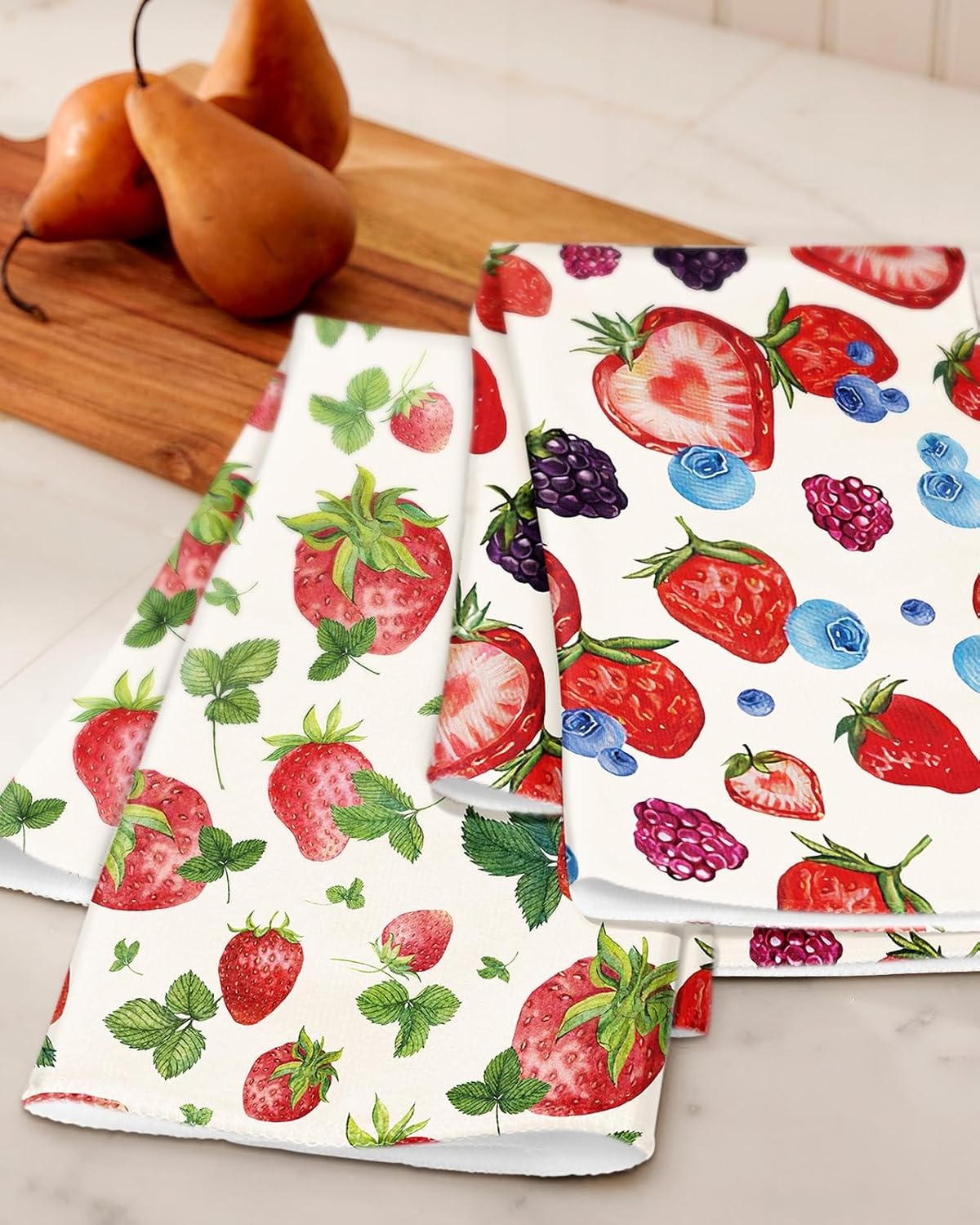 image:imageMiss Adola Microfiber Kitchen Towels Set of 2 Dish Towels for Kitchen 18 x 26 Inch Home Decoration Red Flower Grass Cute Spring Hand Towels Soft amp Absorbent Aesthetic DesignLeaf Strawberry