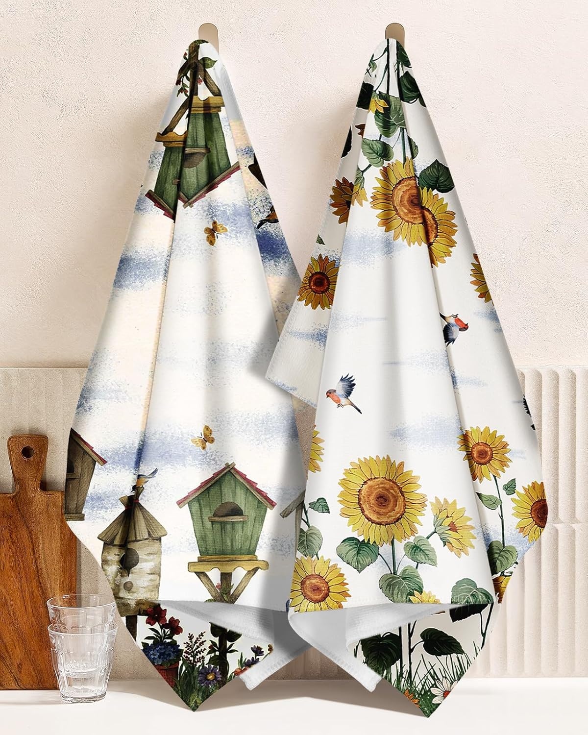 image:imageMiss Adola Microfiber Kitchen Towels Set of 2 Dish Towels for Kitchen 18 x 26 Inch Home Decoration Red Flower Grass Cute Spring Hand Towels Soft amp Absorbent Aesthetic DesignFarm Sunflower