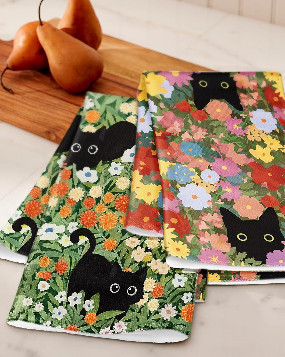 image:imageMiss Adola Microfiber Kitchen Towels Set of 2 Dish Towels for Kitchen 18 x 26 Inch Home Decoration Red Flower Grass Cute Spring Hand Towels Soft amp Absorbent Aesthetic DesignCat Flower